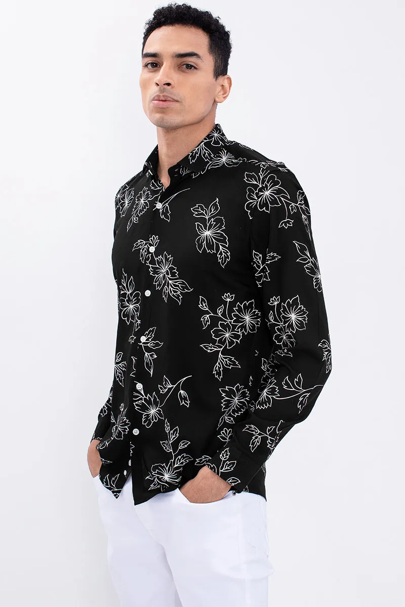 Black Viscose Floral Print Shirt