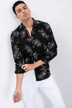 Black Viscose Floral Print Shirt