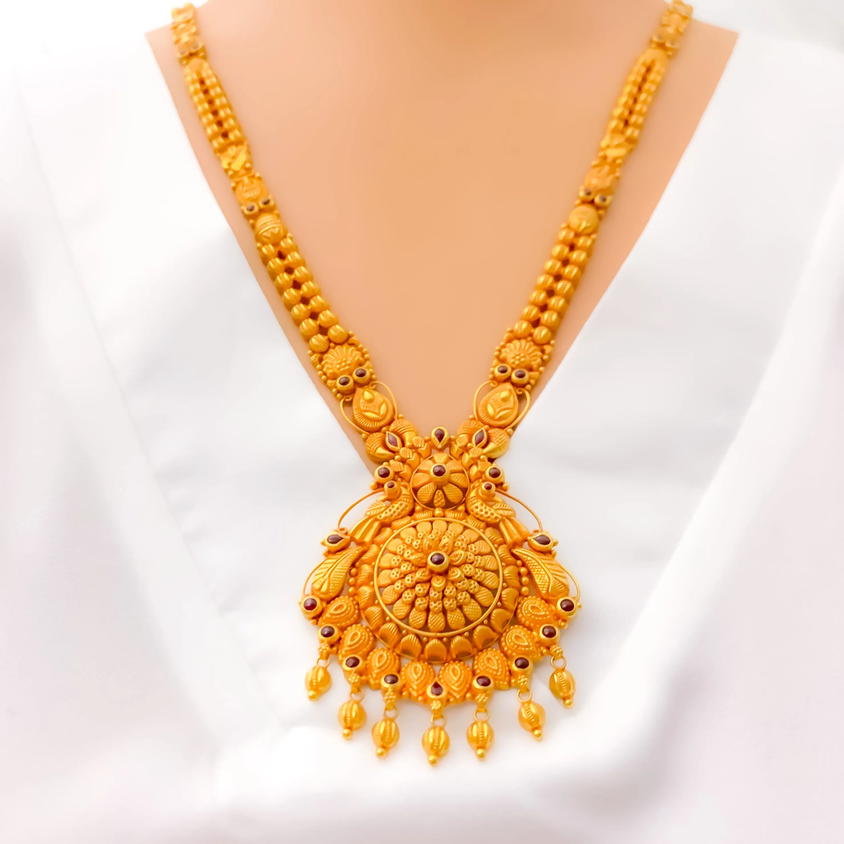 Blooming Domed Flower 22k Gold Antique Long Necklace