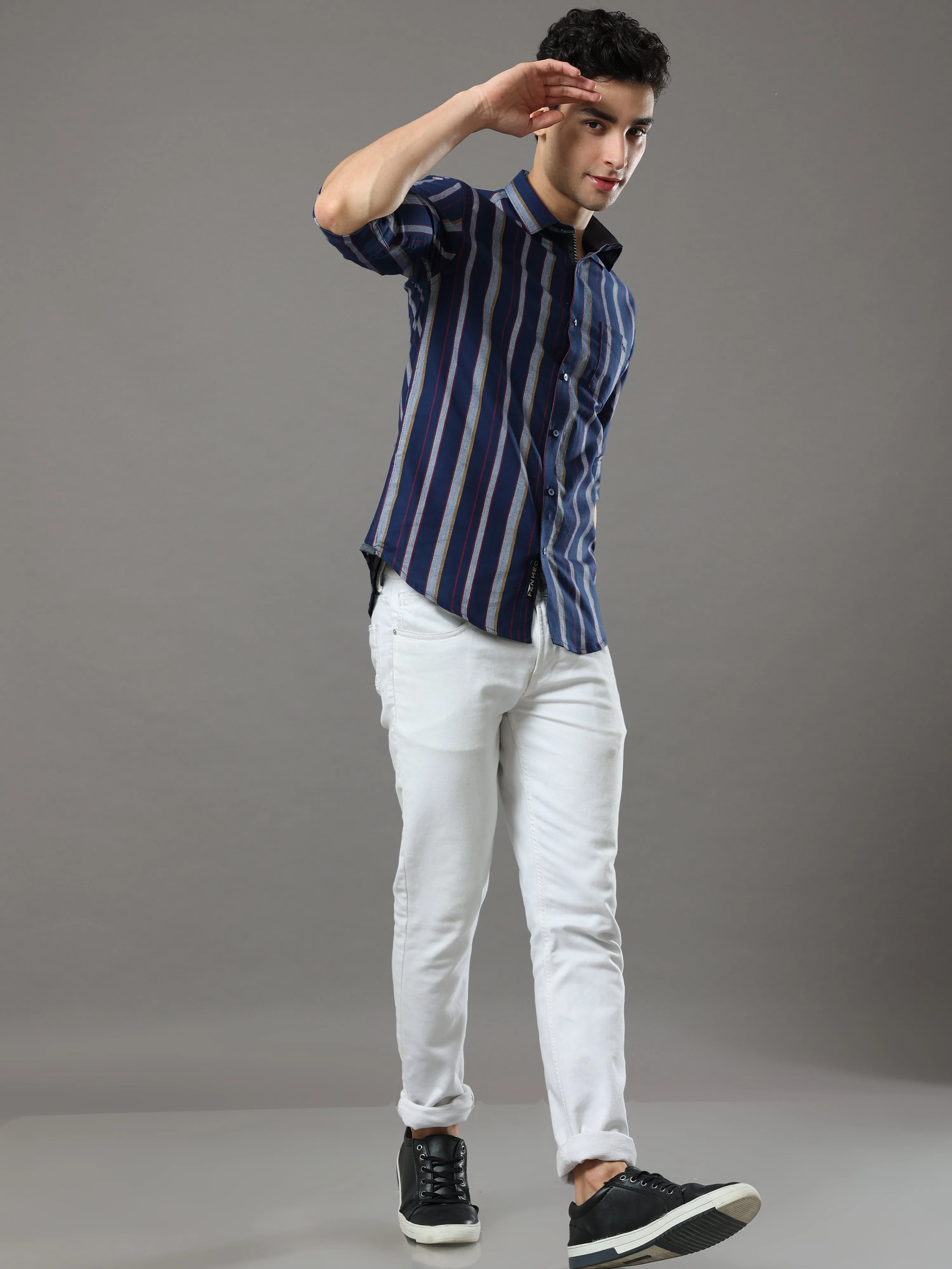 Blue And Grey Stripes Shirt