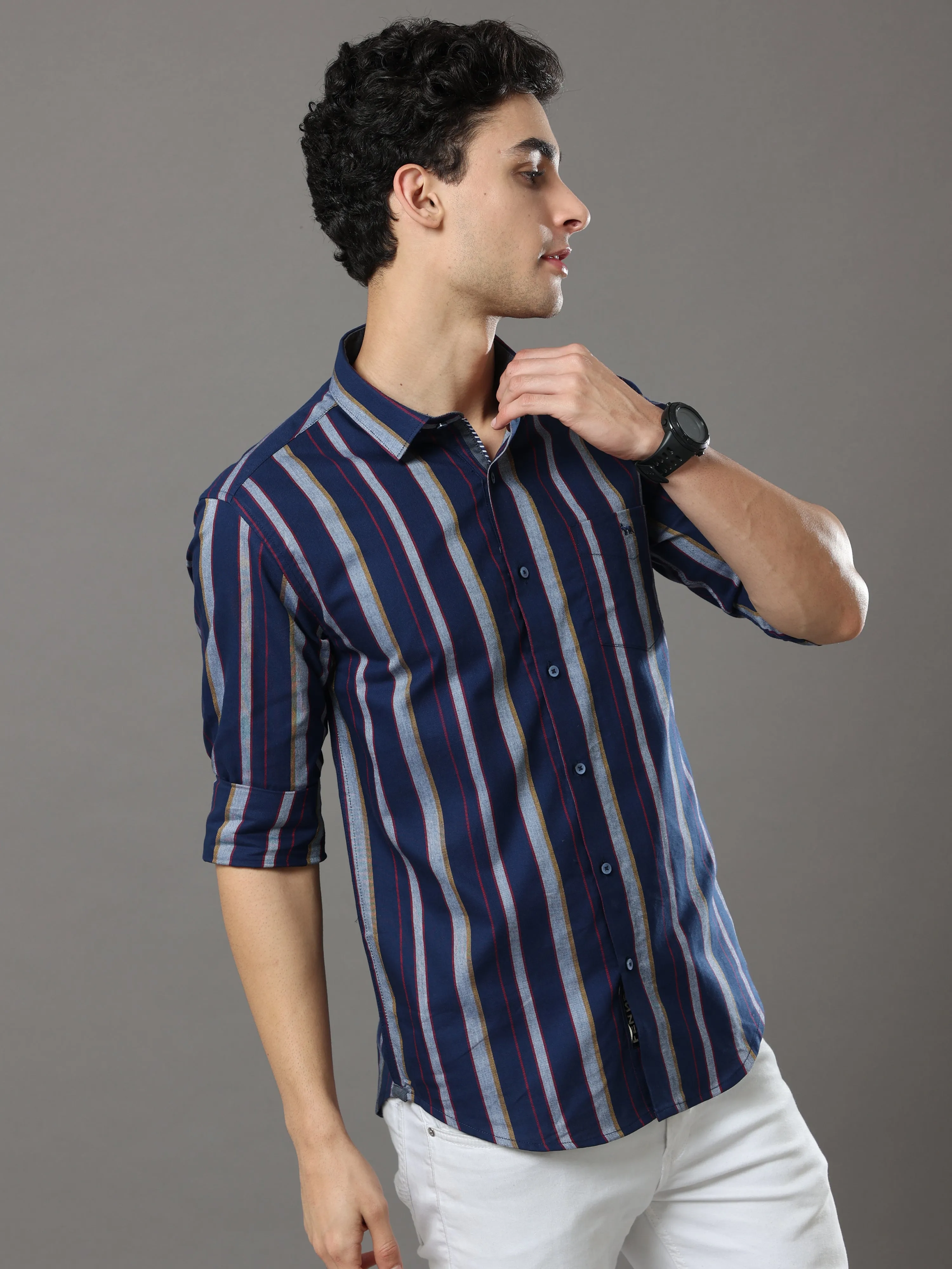 Blue And Grey Stripes Shirt