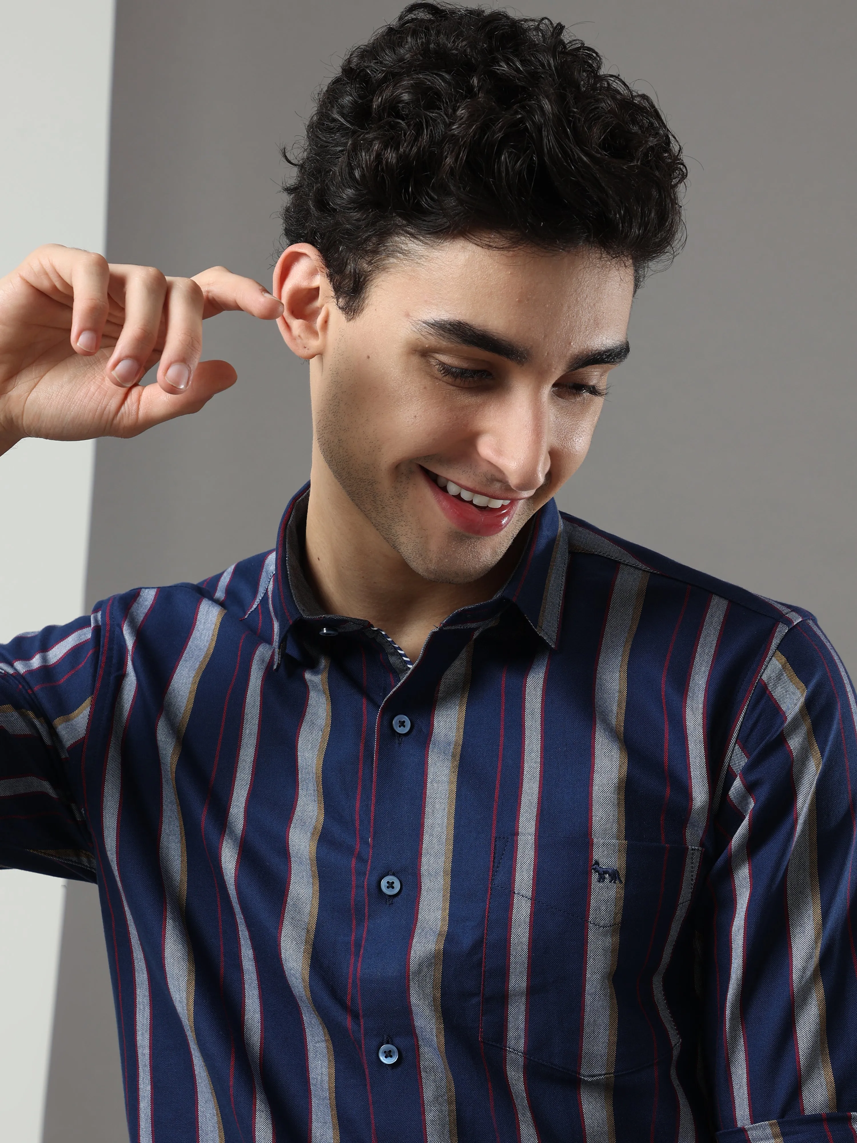 Blue And Grey Stripes Shirt