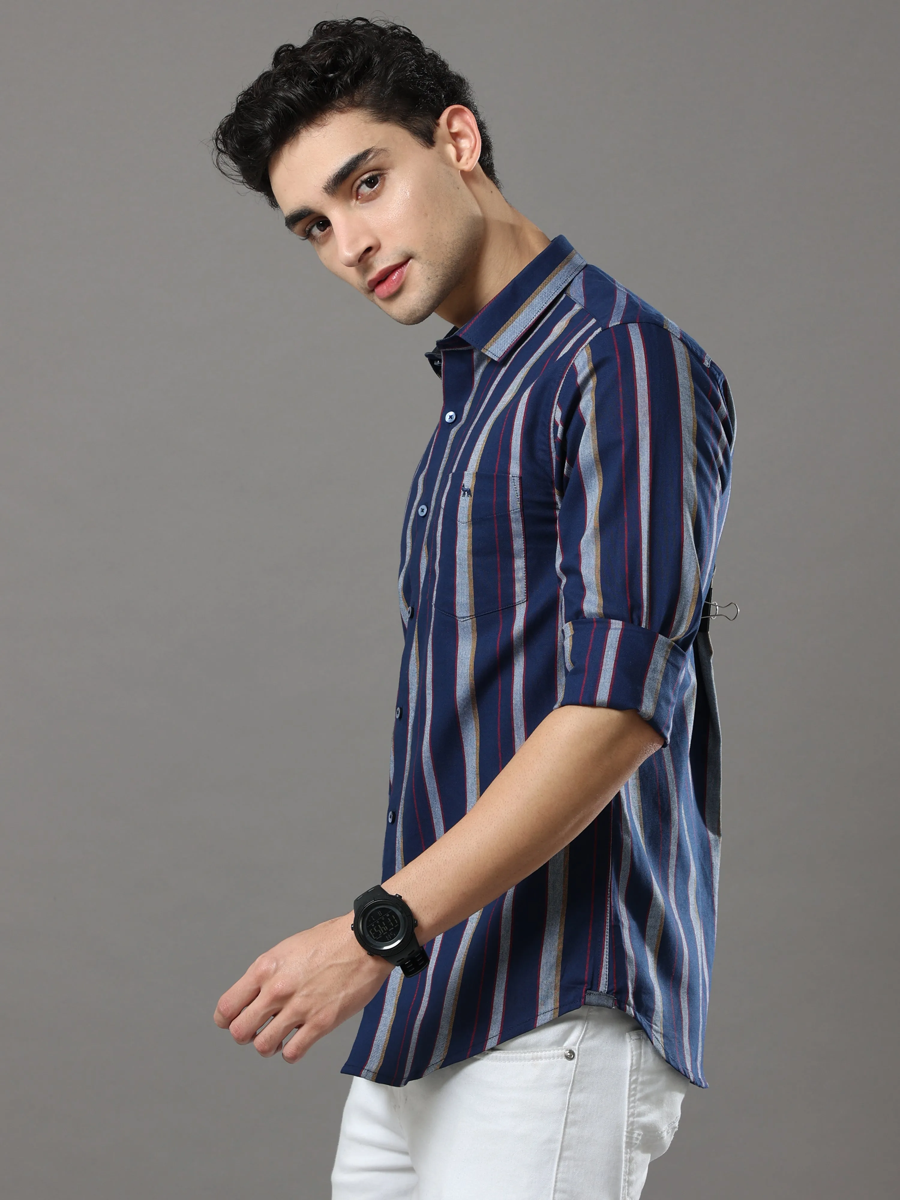 Blue And Grey Stripes Shirt