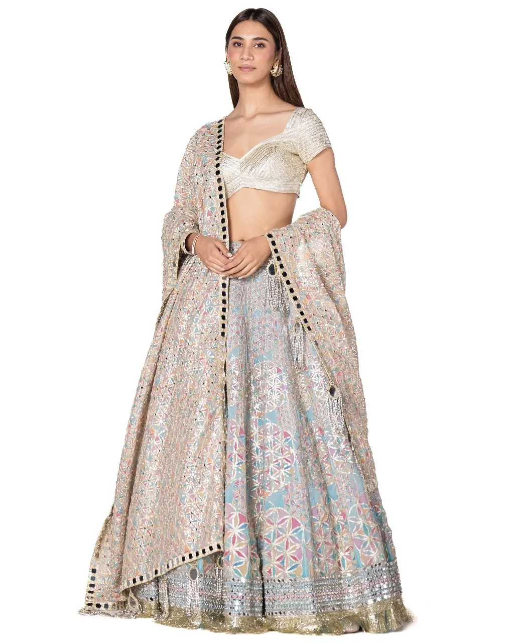 Blue Pink Printed Lehenga Set