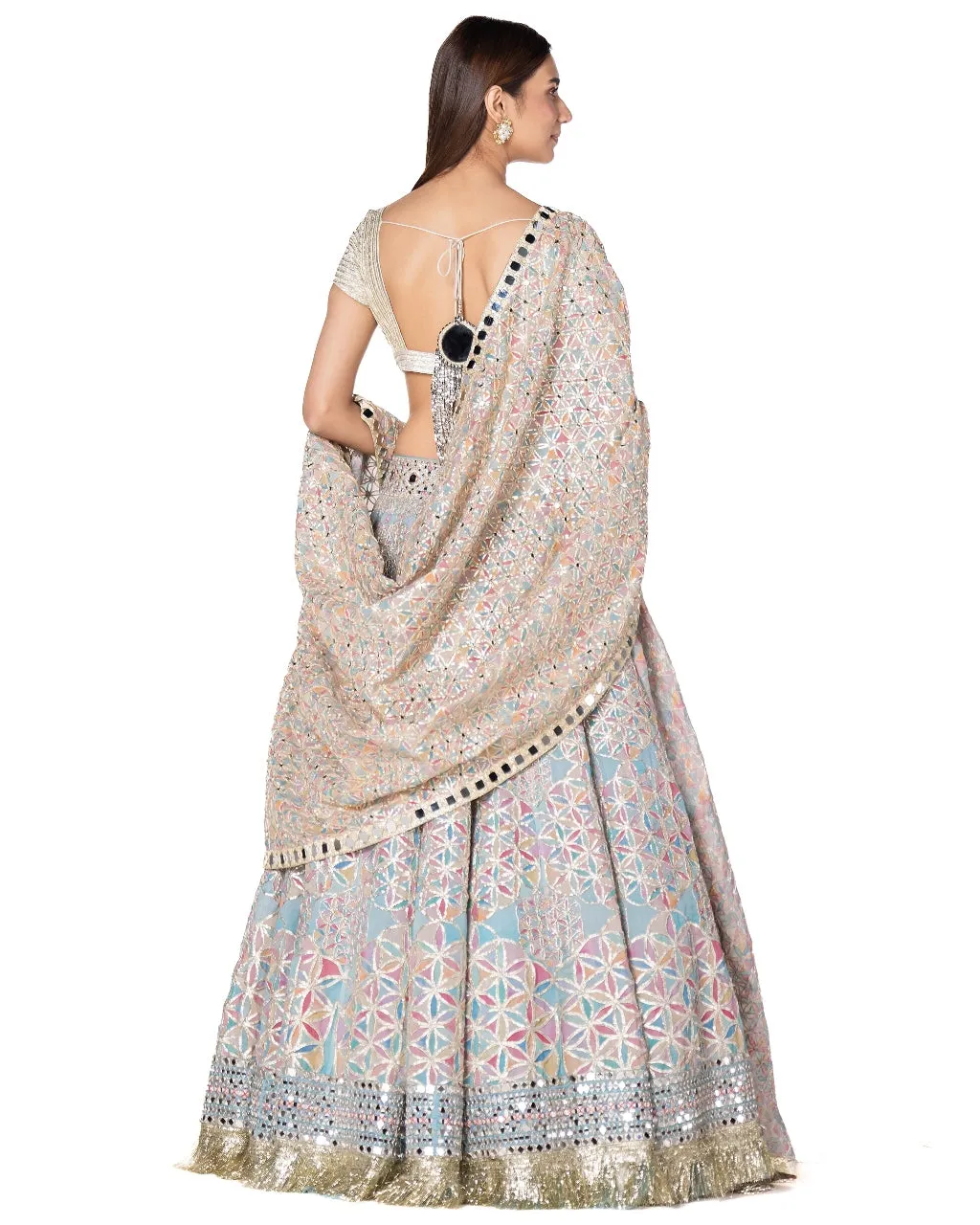 Blue Pink Printed Lehenga Set