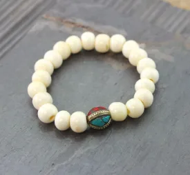 Bone and Tibetan Inlaid Bead Wrist mala