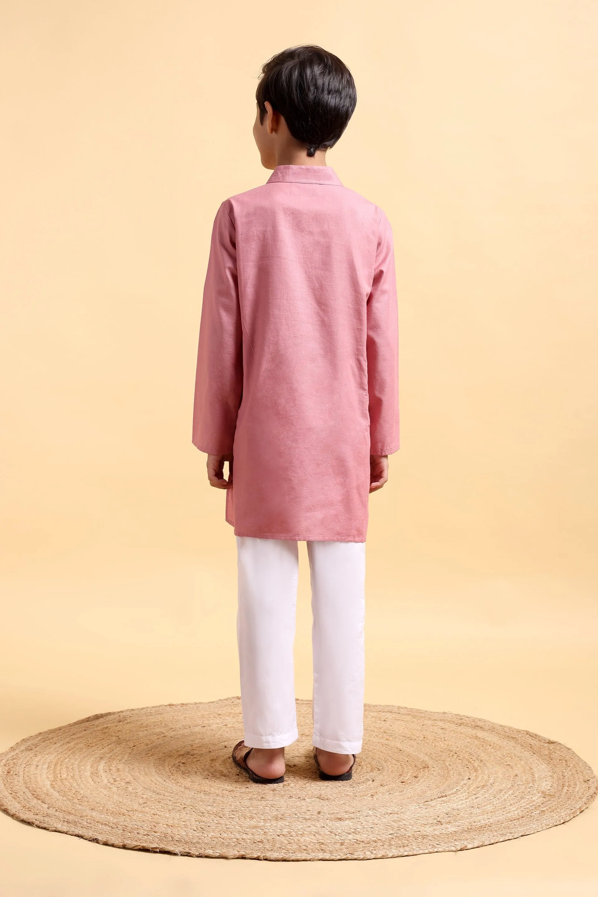 Boys Cotton Linen Kurta & Pajama Set