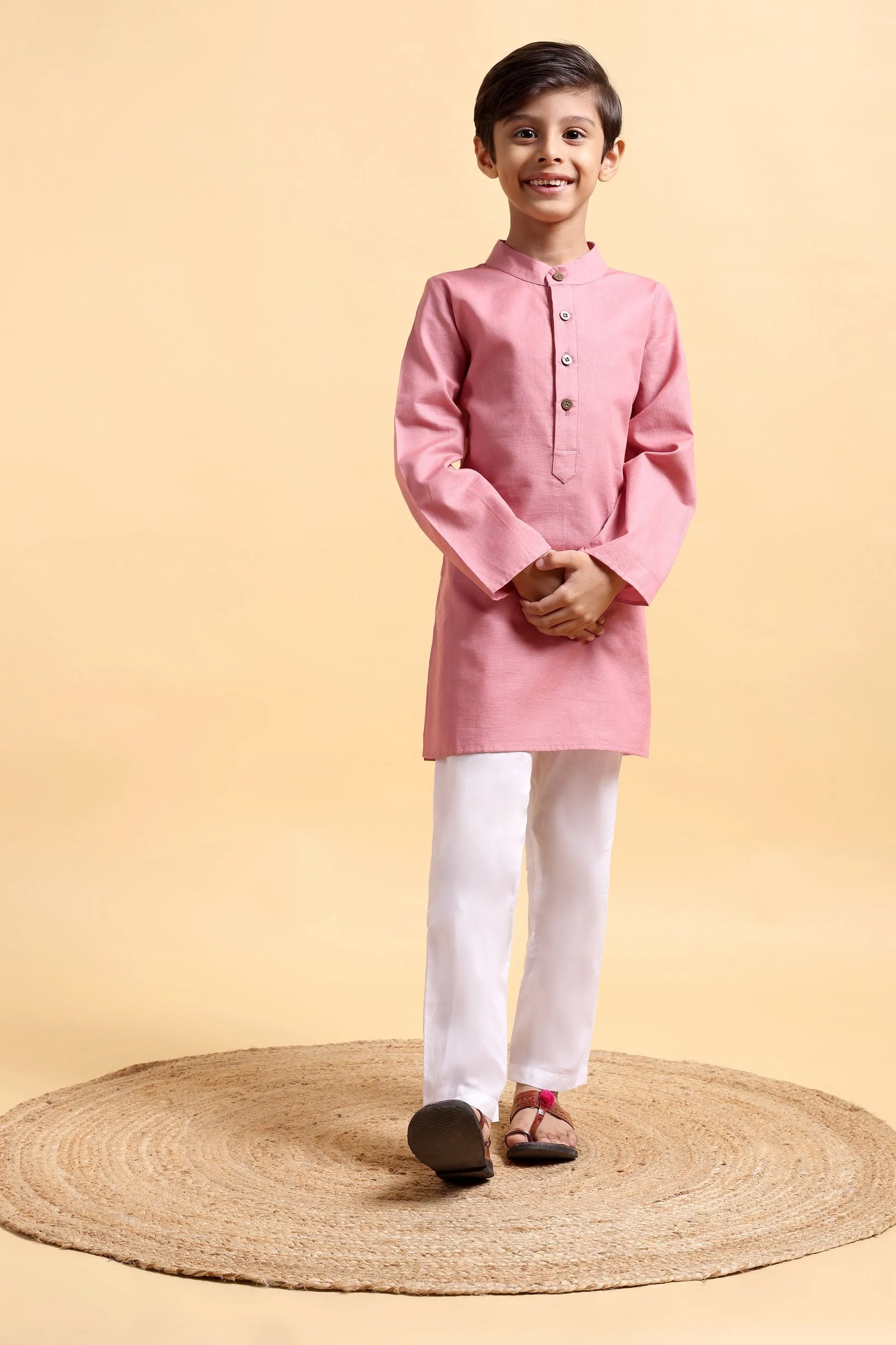 Boys Cotton Linen Kurta & Pajama Set