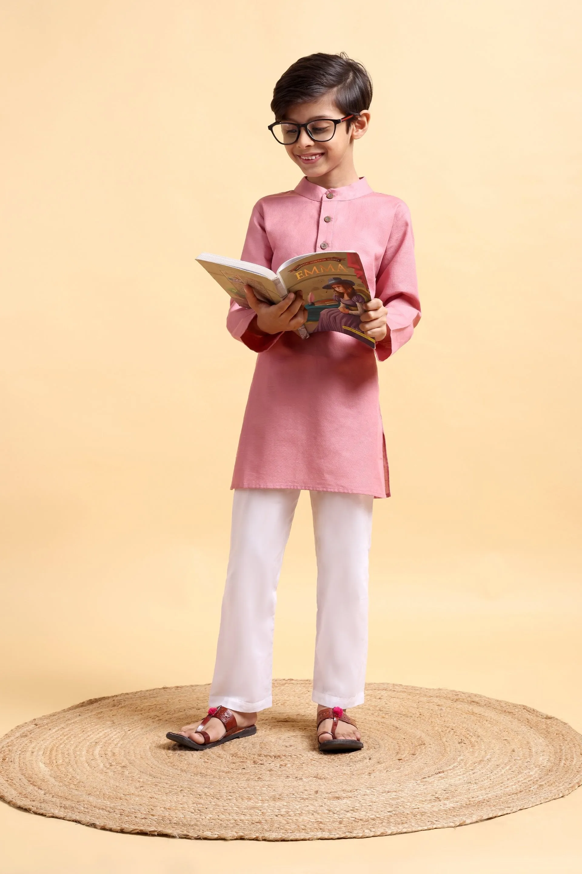 Boys Cotton Linen Kurta & Pajama Set