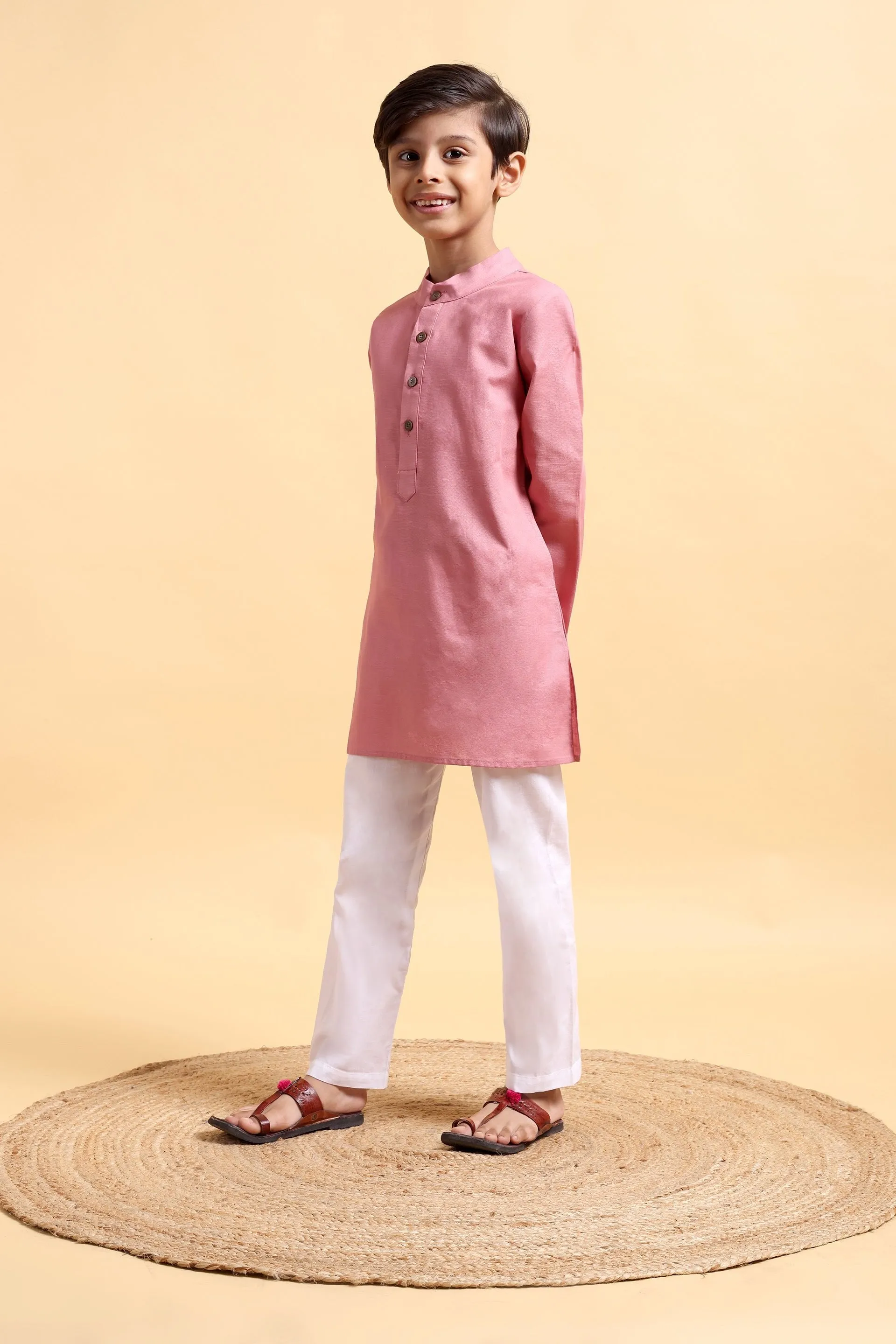 Boys Cotton Linen Kurta & Pajama Set