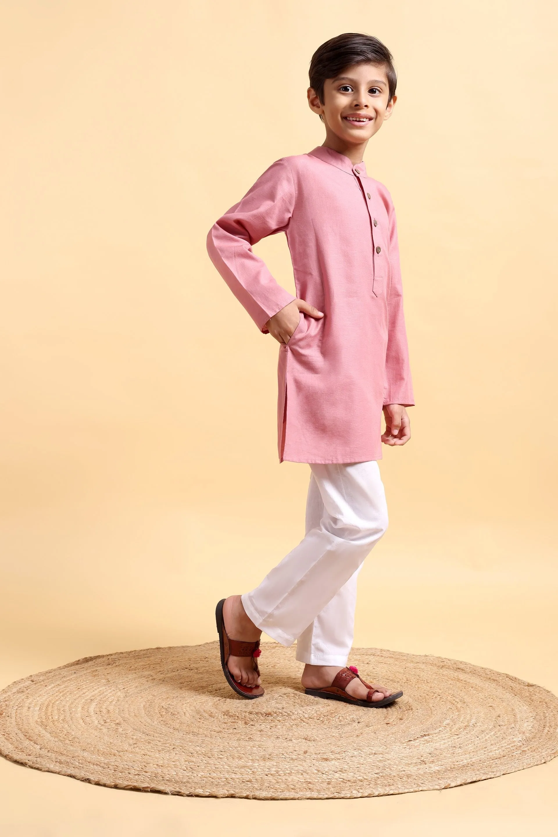 Boys Cotton Linen Kurta & Pajama Set