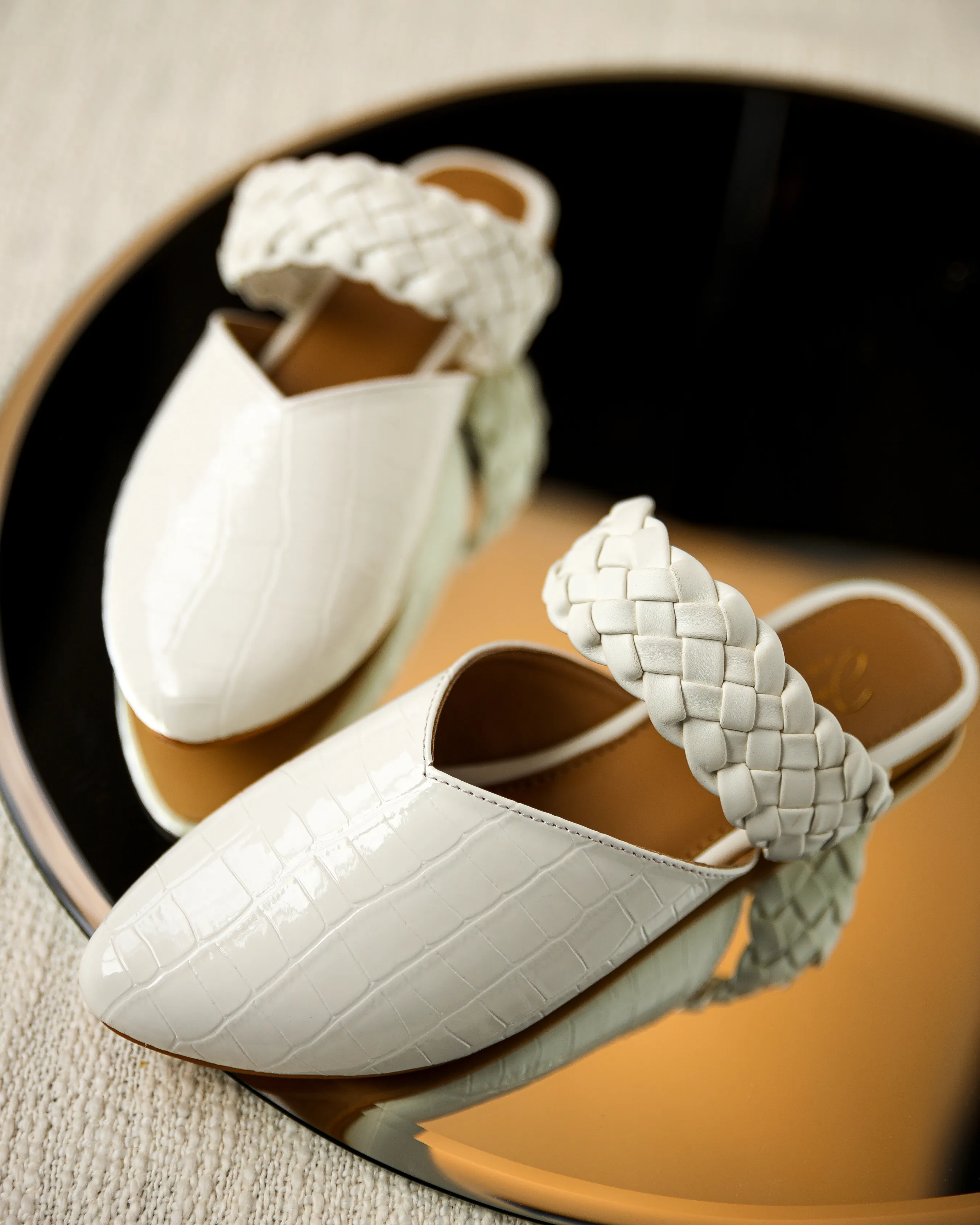 Bright White Braided Mules