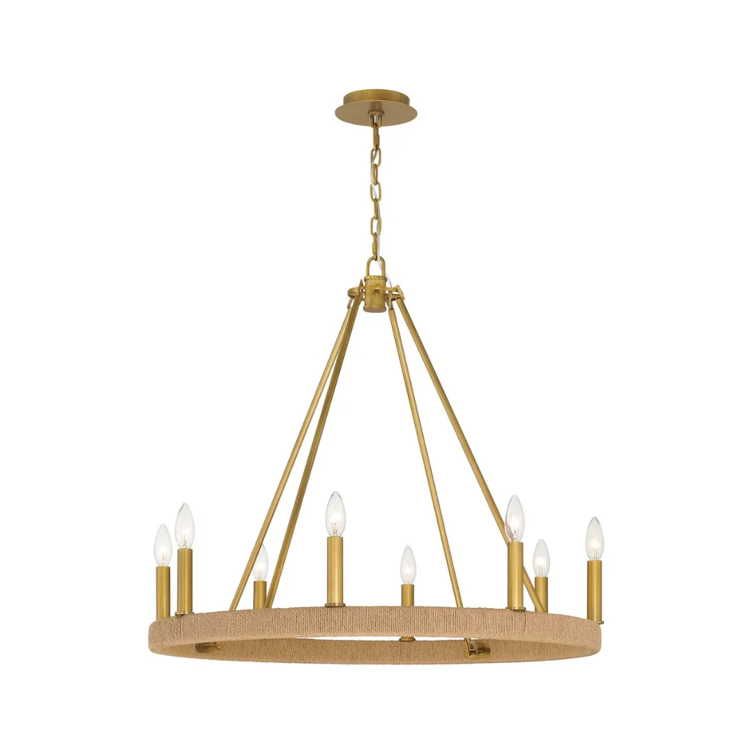 Calypso 8 Light Chandelier - Brass & Jute