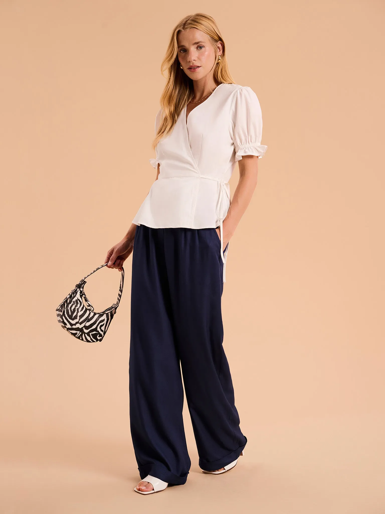 Candy Pleat Front Straight Leg Trouser in Navy