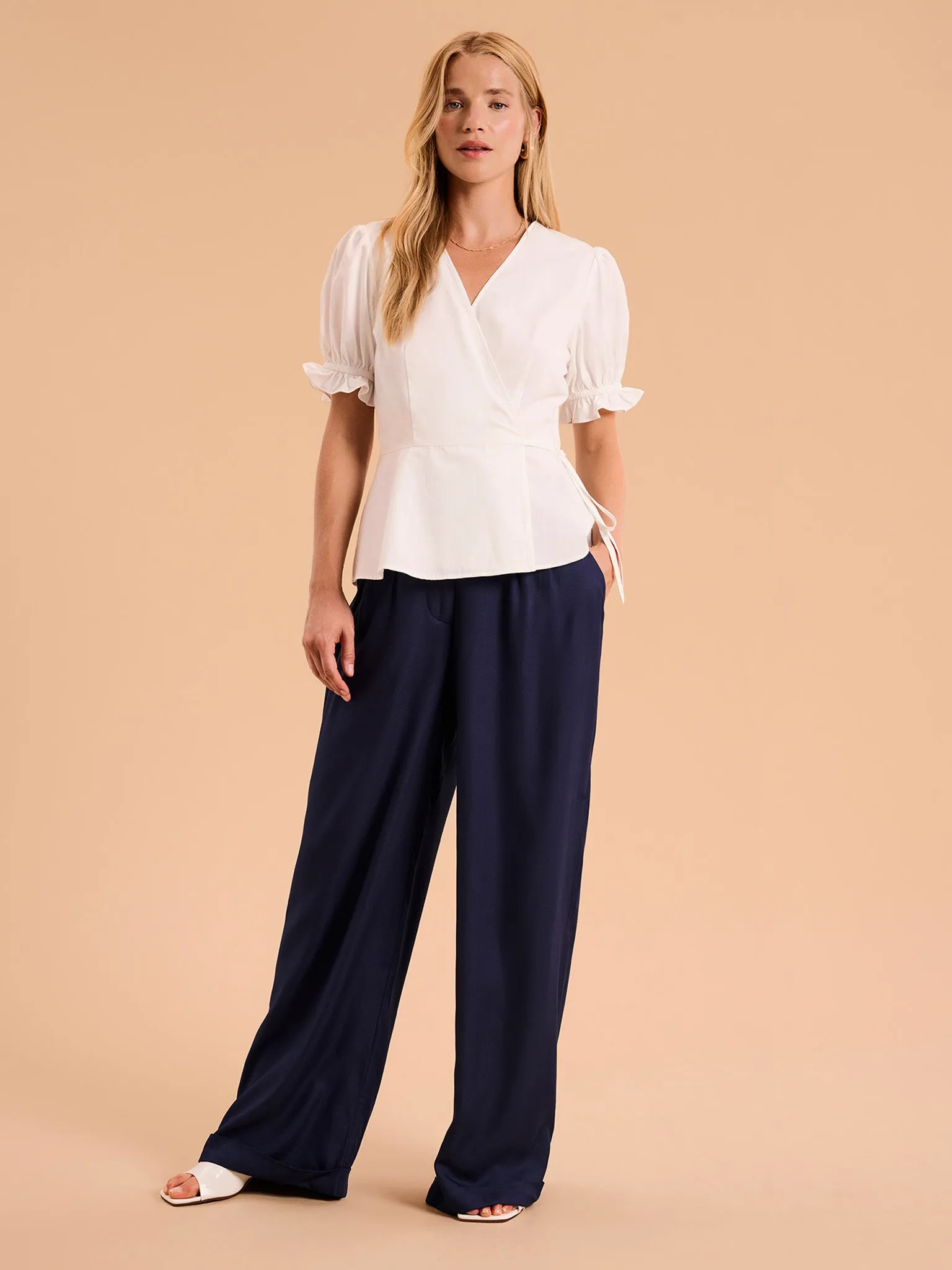 Candy Pleat Front Straight Leg Trouser in Navy