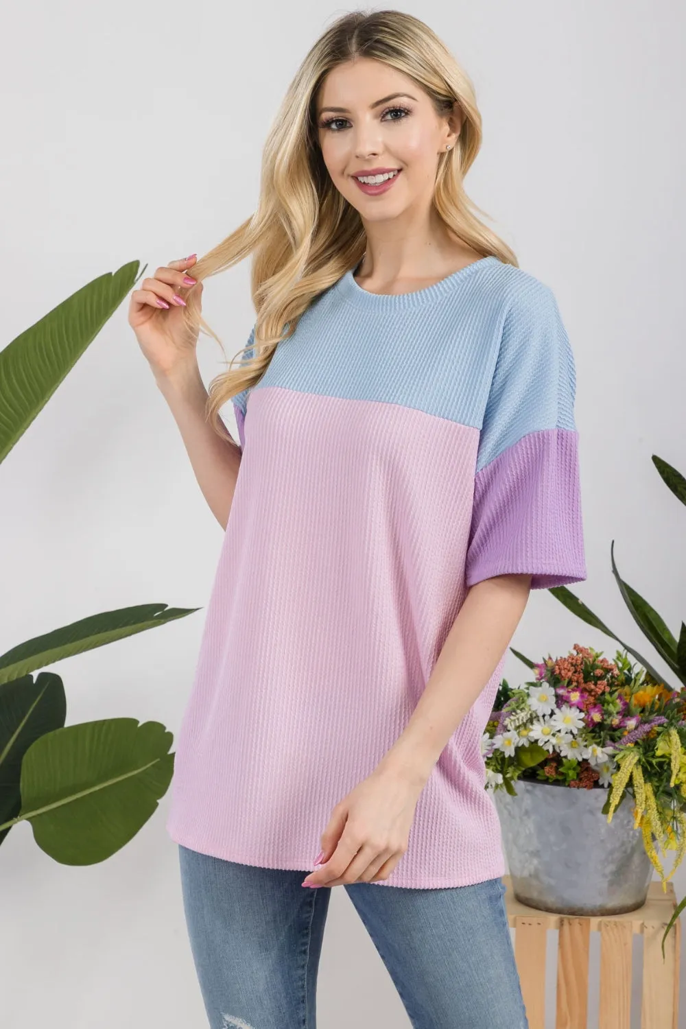 Celeste Full Size Ribbed Color Block T-Shirt