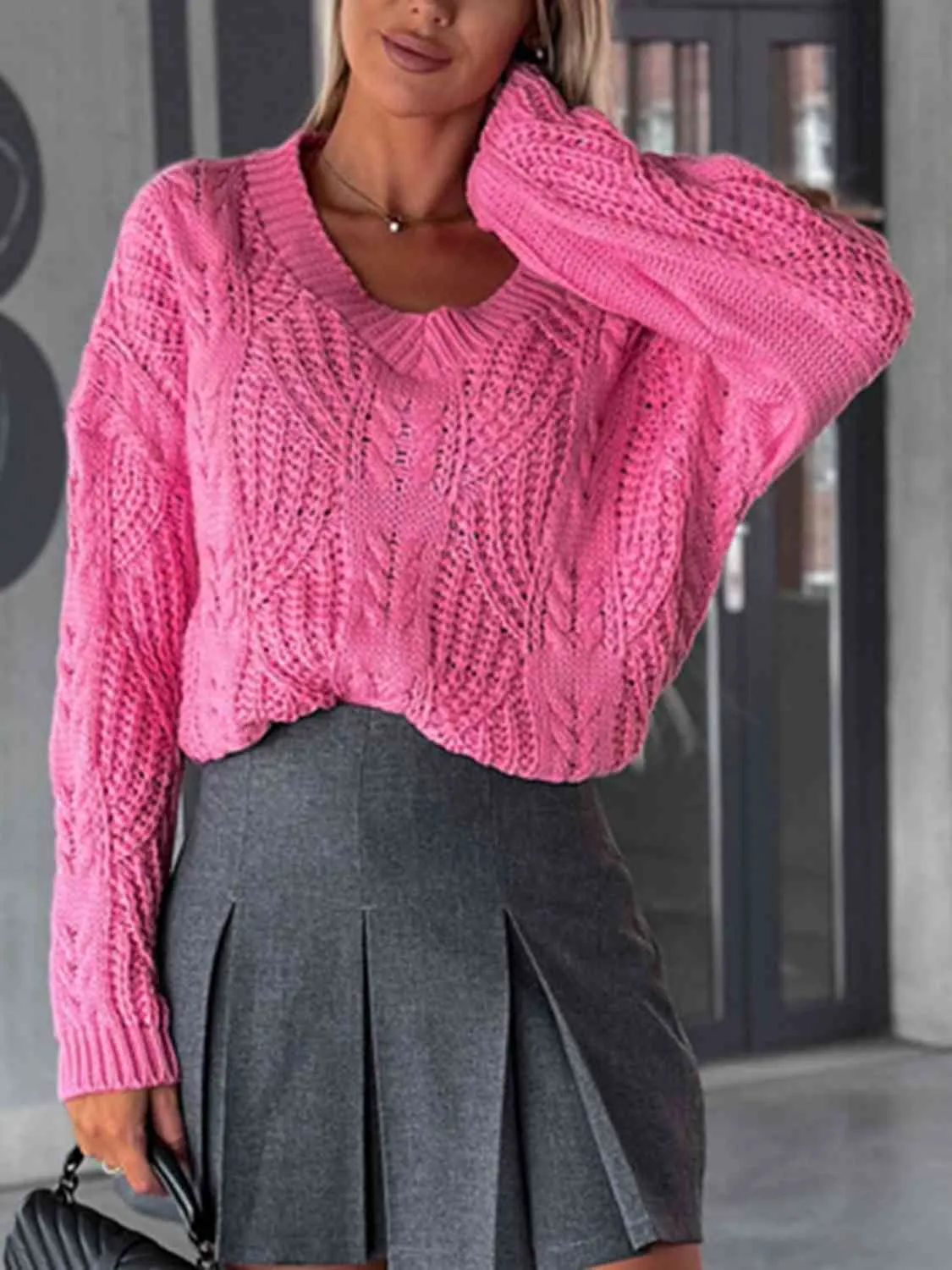 City Streets Cable-Knit Long Sleeve Sweater