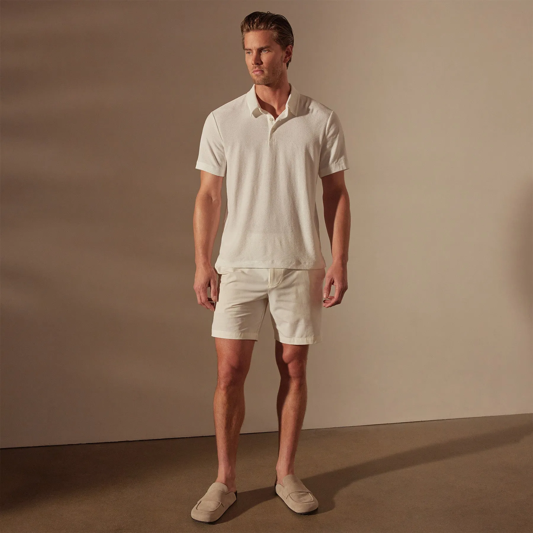 Cotton Terry Short Sleeve Polo - White