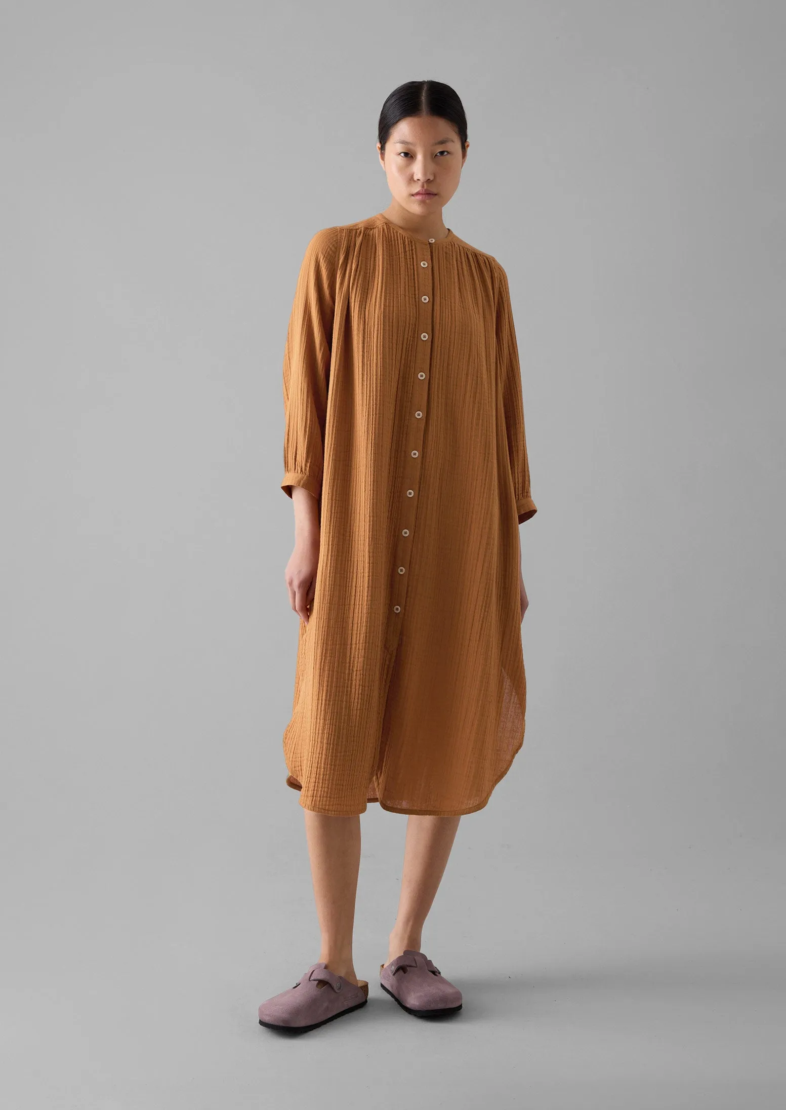 Crinkle Cotton Kaftan Nightdress | Soft Caramel