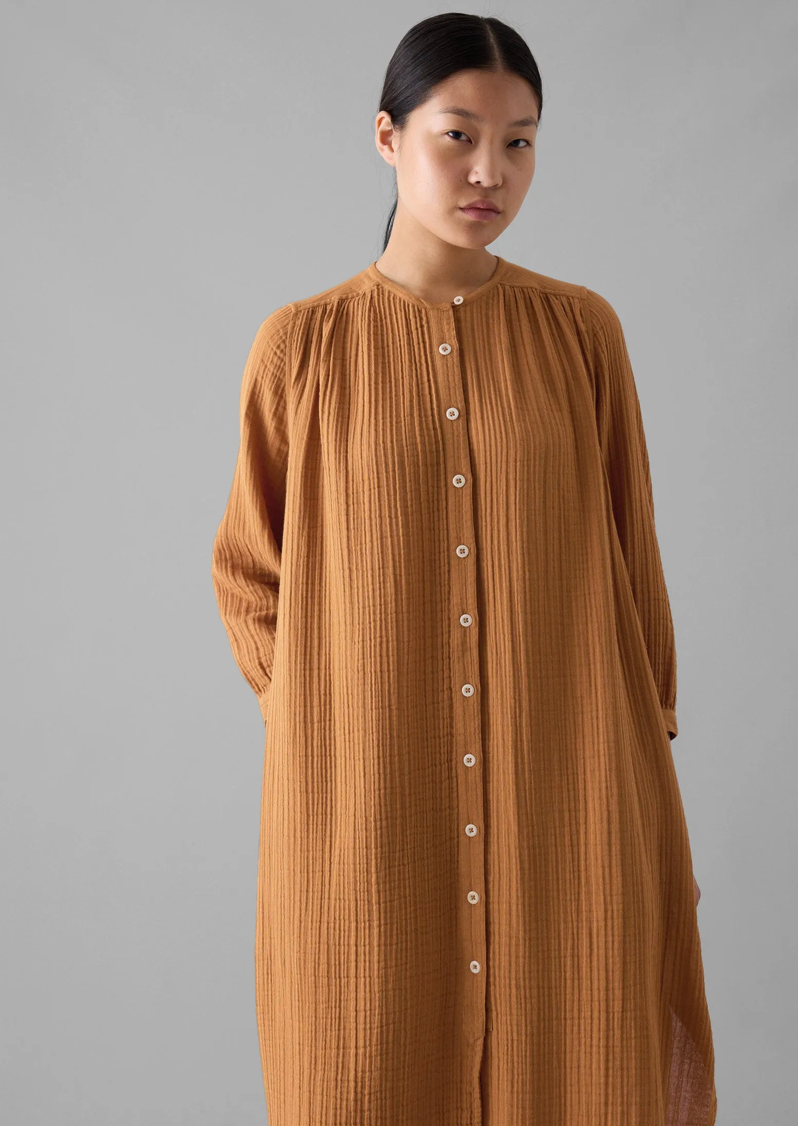 Crinkle Cotton Kaftan Nightdress | Soft Caramel