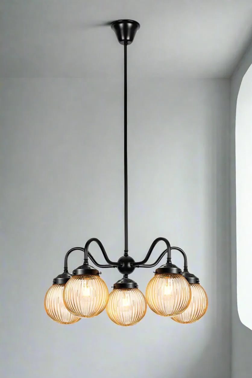 Dakota Reeded Glass Gooseneck Chandelier