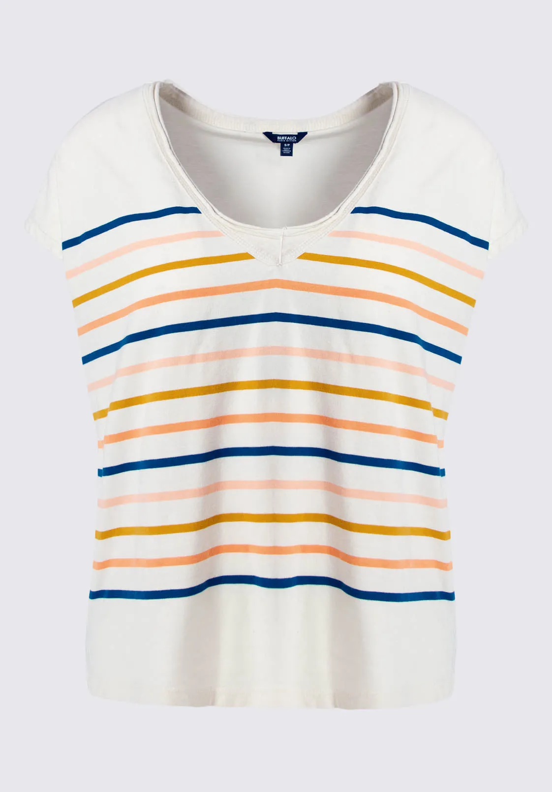 Danique Women’s V-Neck Striped T-Shirt In White - KT0122P