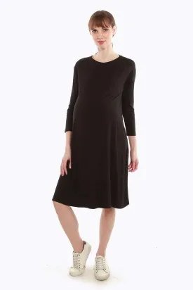 Dany Long Sleeve Bamboo Cotton Nursing Dress Black