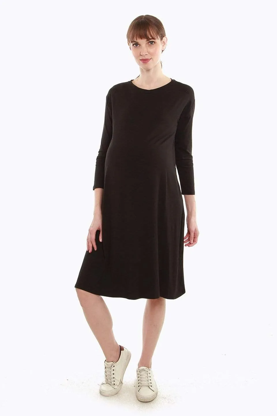 Dany Long Sleeve Bamboo Cotton Nursing Dress Black