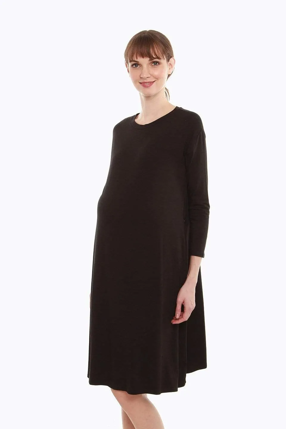 Dany Long Sleeve Bamboo Cotton Nursing Dress Black