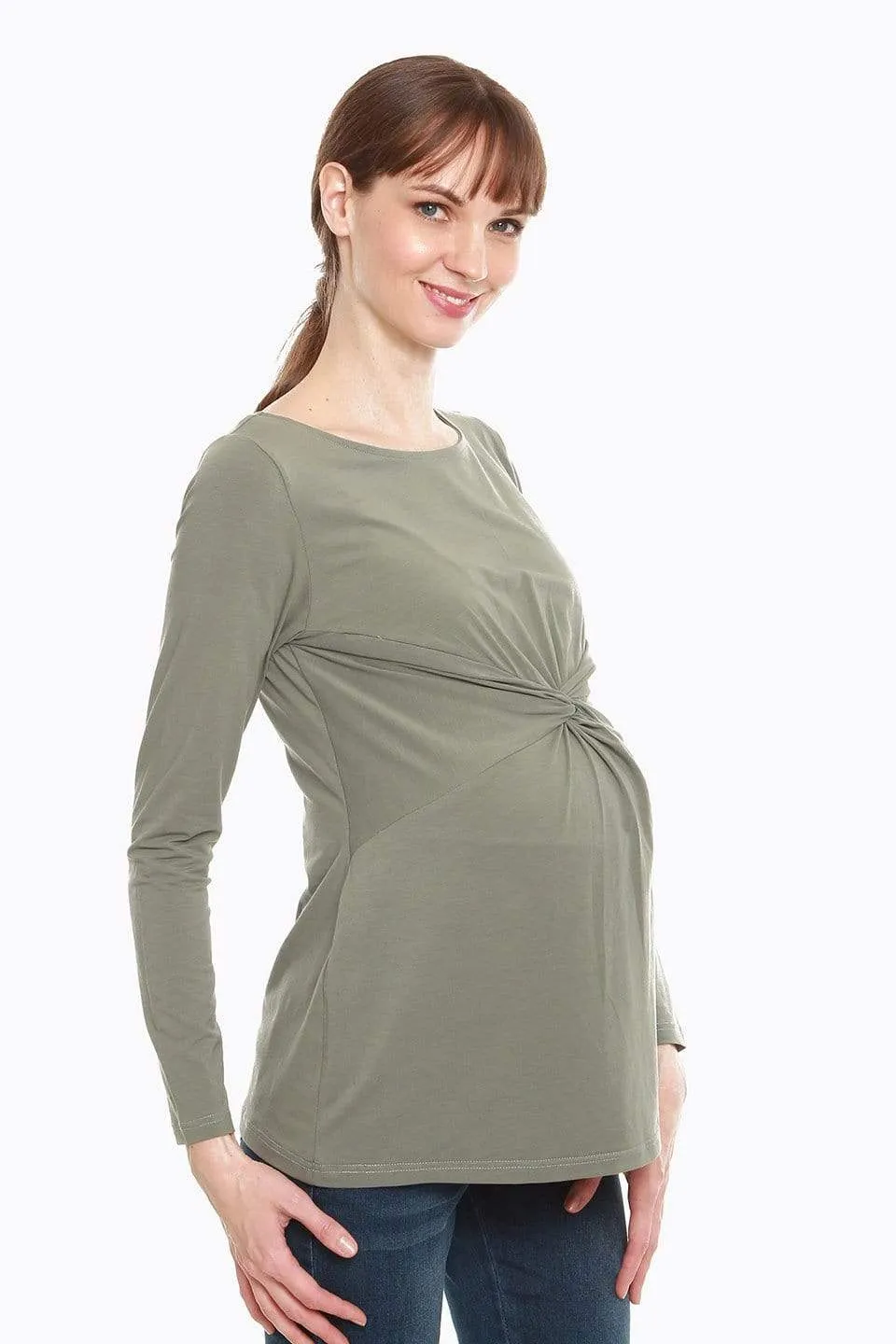 Darby Bamboo Cotton Long Sleeve Nursing Top Olive Green