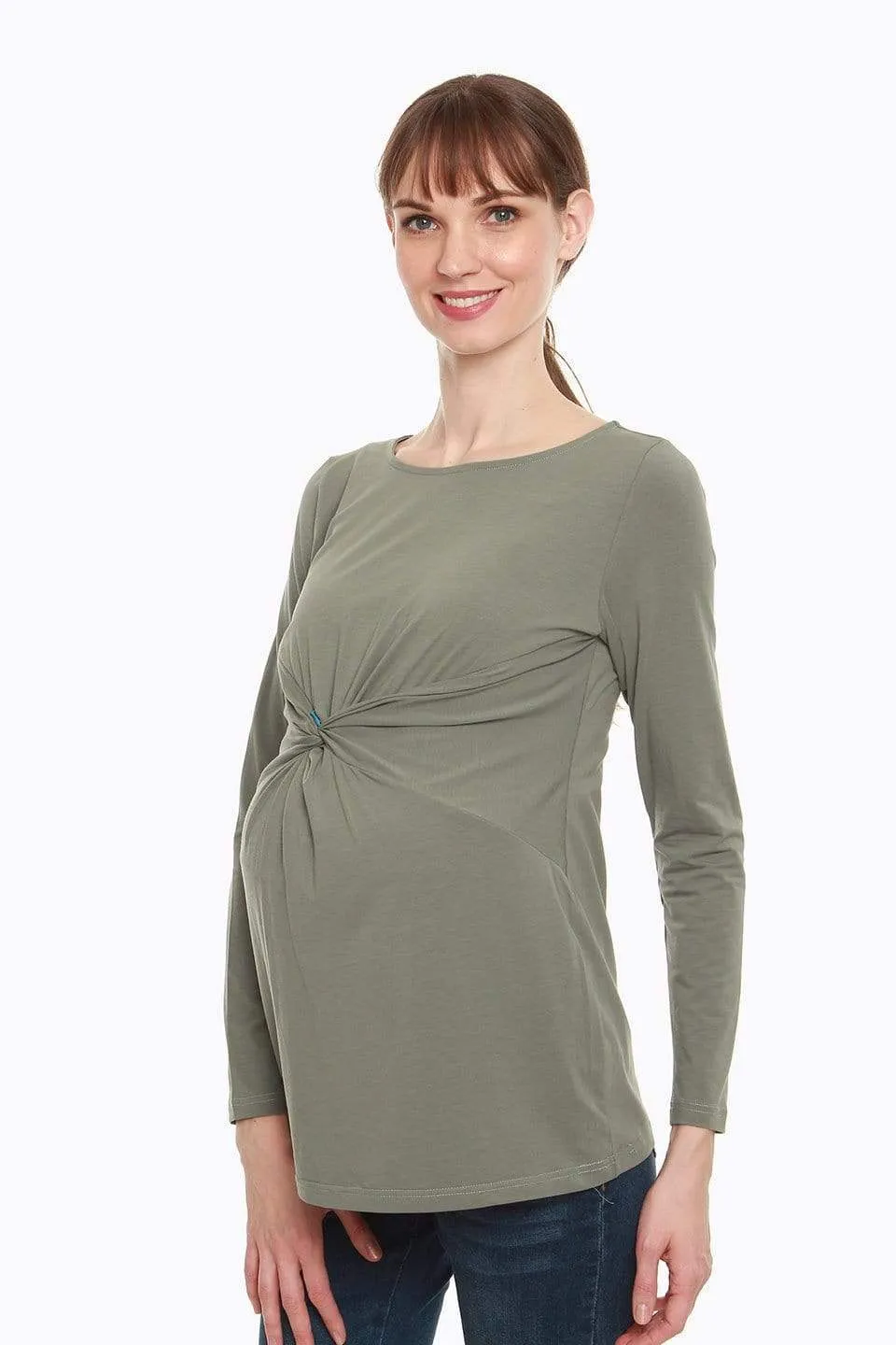 Darby Bamboo Cotton Long Sleeve Nursing Top Olive Green