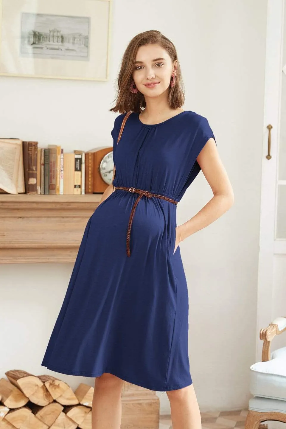 Deryn Bamboo Cotton Nursing Dress Navy