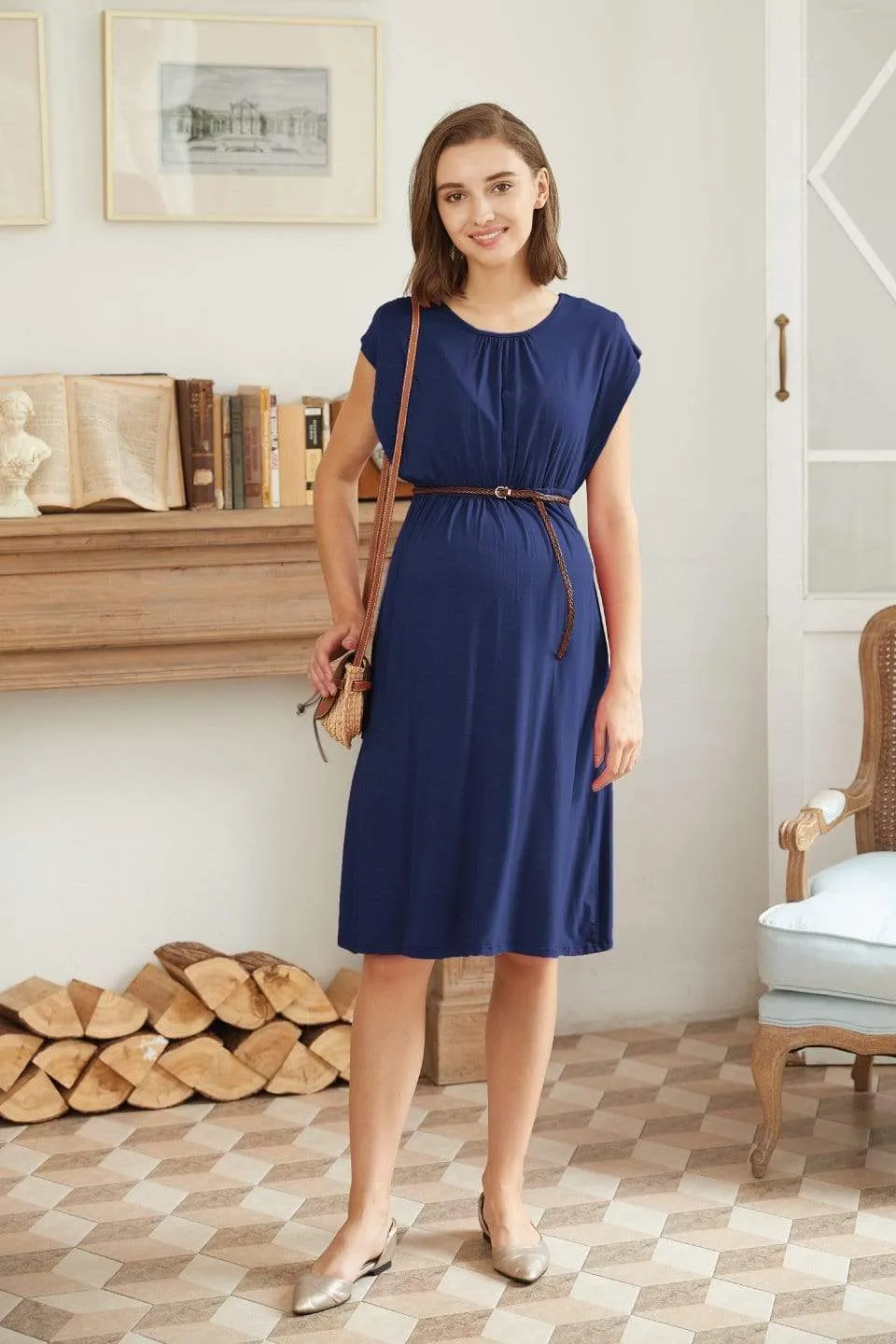 Deryn Bamboo Cotton Nursing Dress Navy