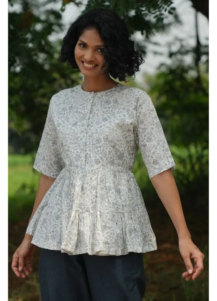 Dewdrop Grey Floral Top