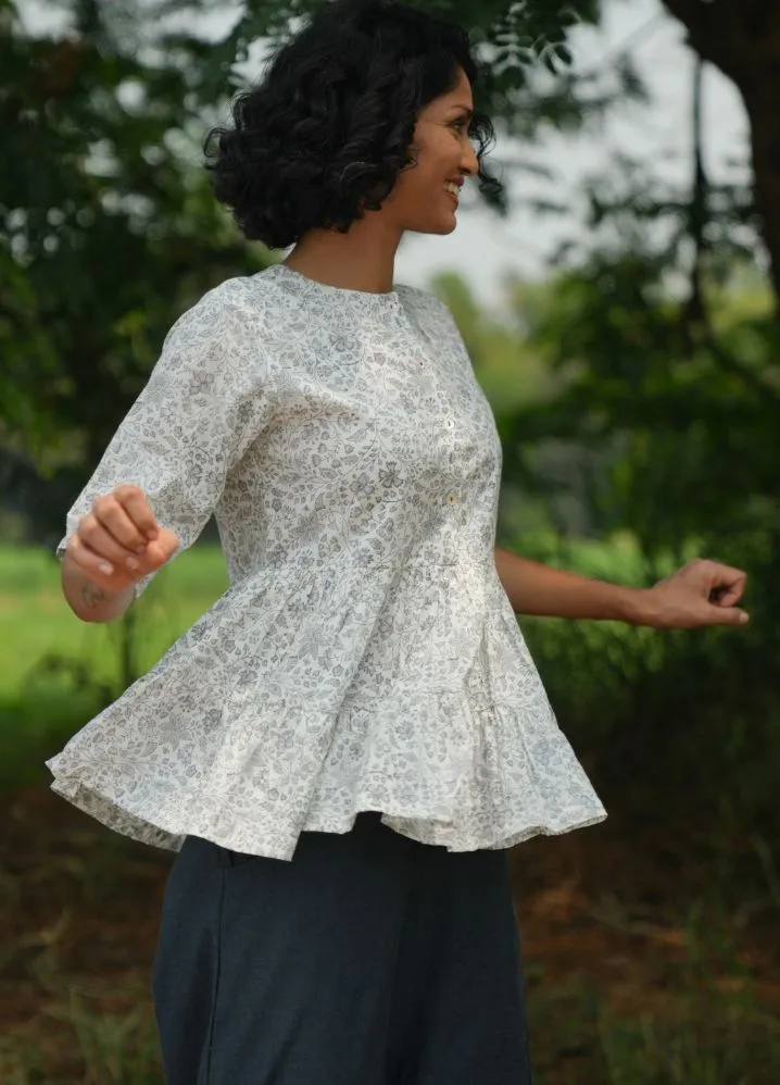 Dewdrop Grey Floral Top