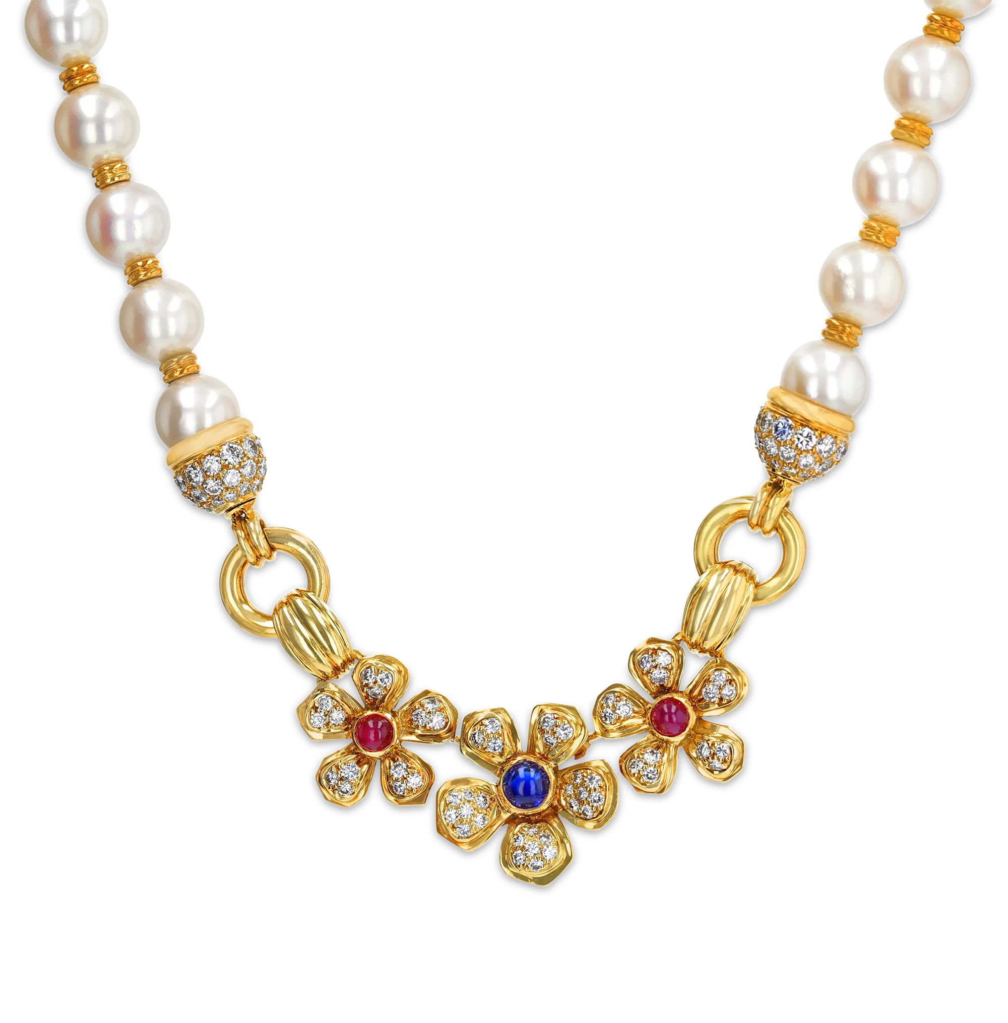 Diamond and Pearl Floral Necklace