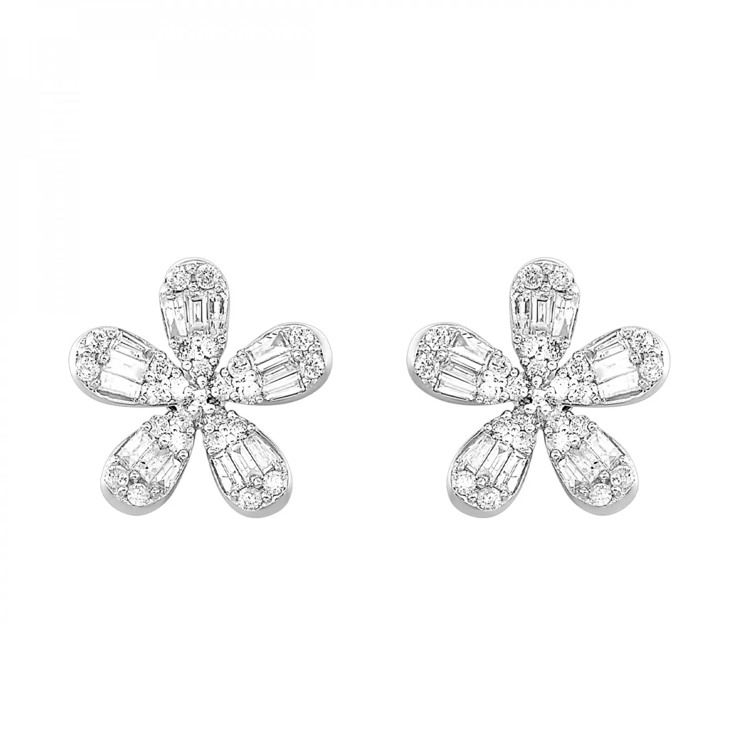 Diamond Flower Stud Earrings