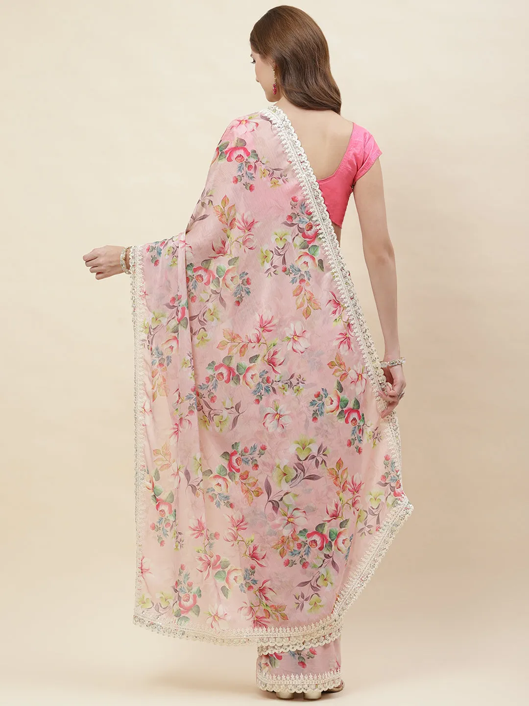 Digital Floral Printed Chiffon Saree