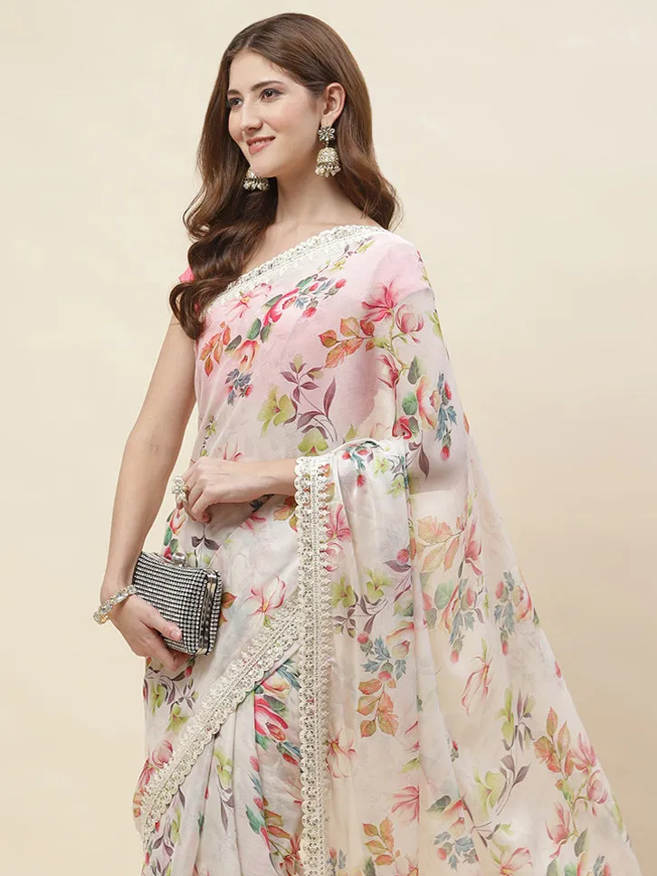 Digital Floral Printed Chiffon Saree