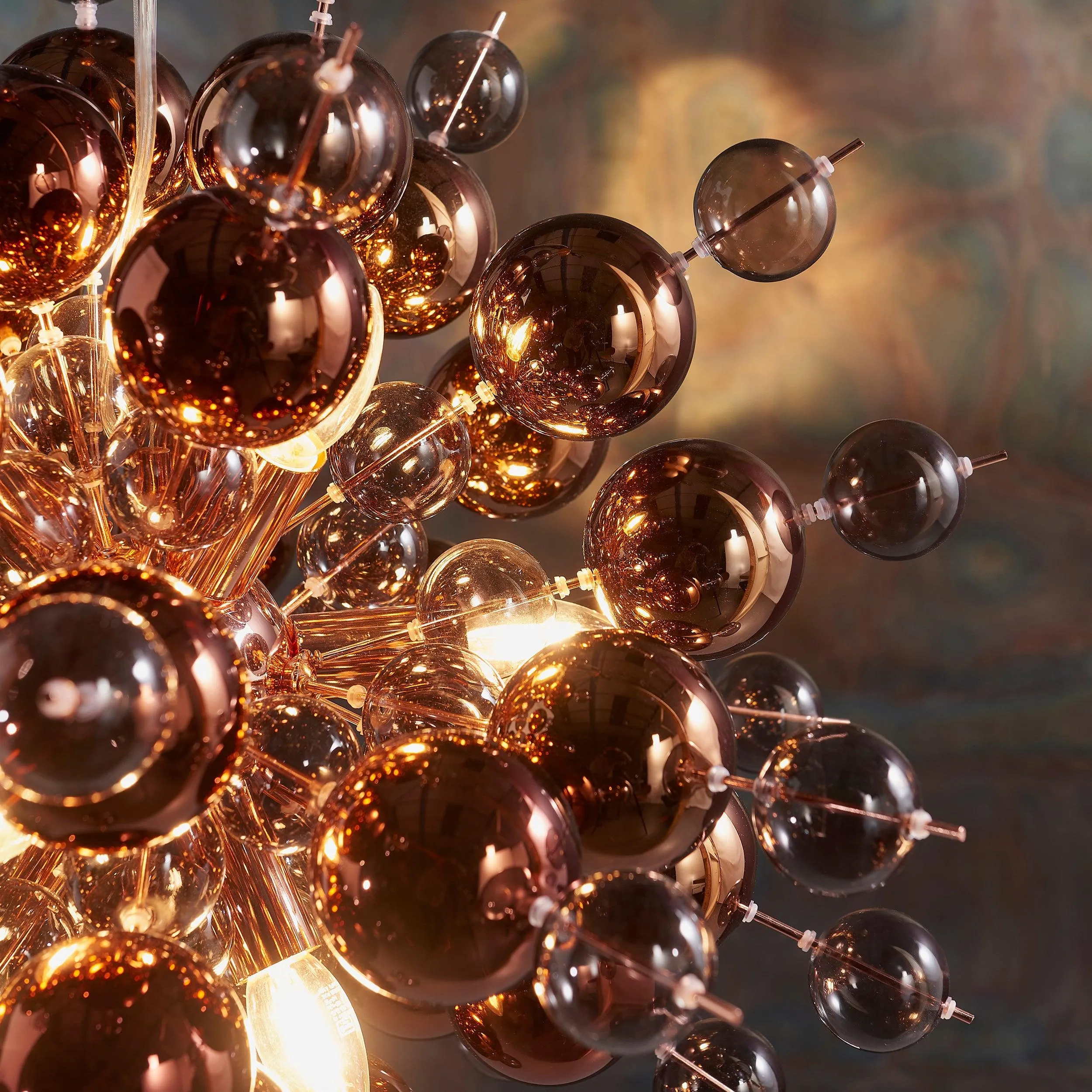 Dreamscape 9 Light Copper Pendant With Tinted Glass Spheres