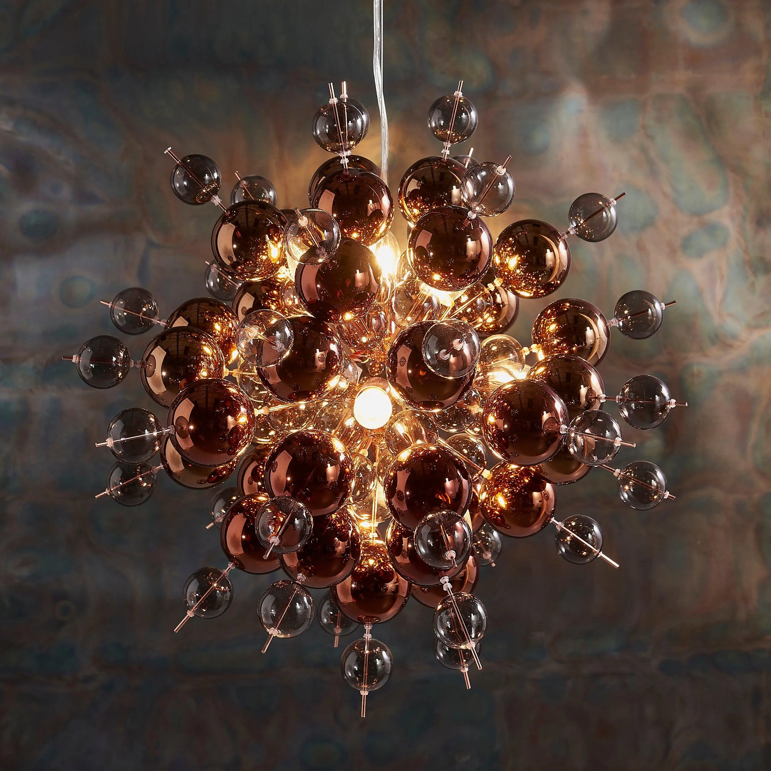 Dreamscape 9 Light Copper Pendant With Tinted Glass Spheres