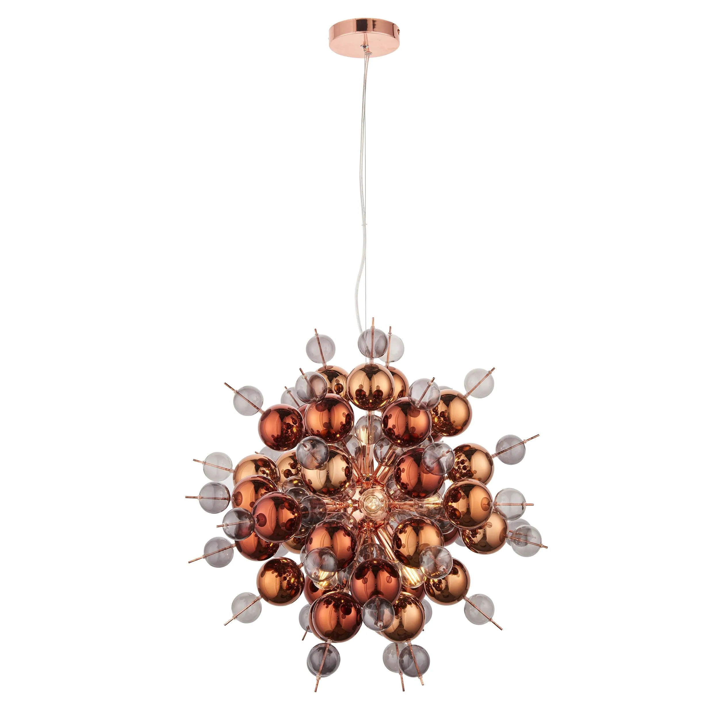 Dreamscape 9 Light Copper Pendant With Tinted Glass Spheres