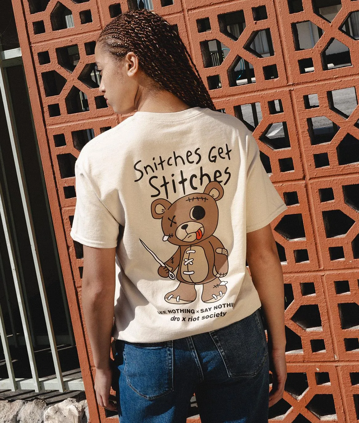 Dro x Riot Society Snitches Get Stitches Womens Tee