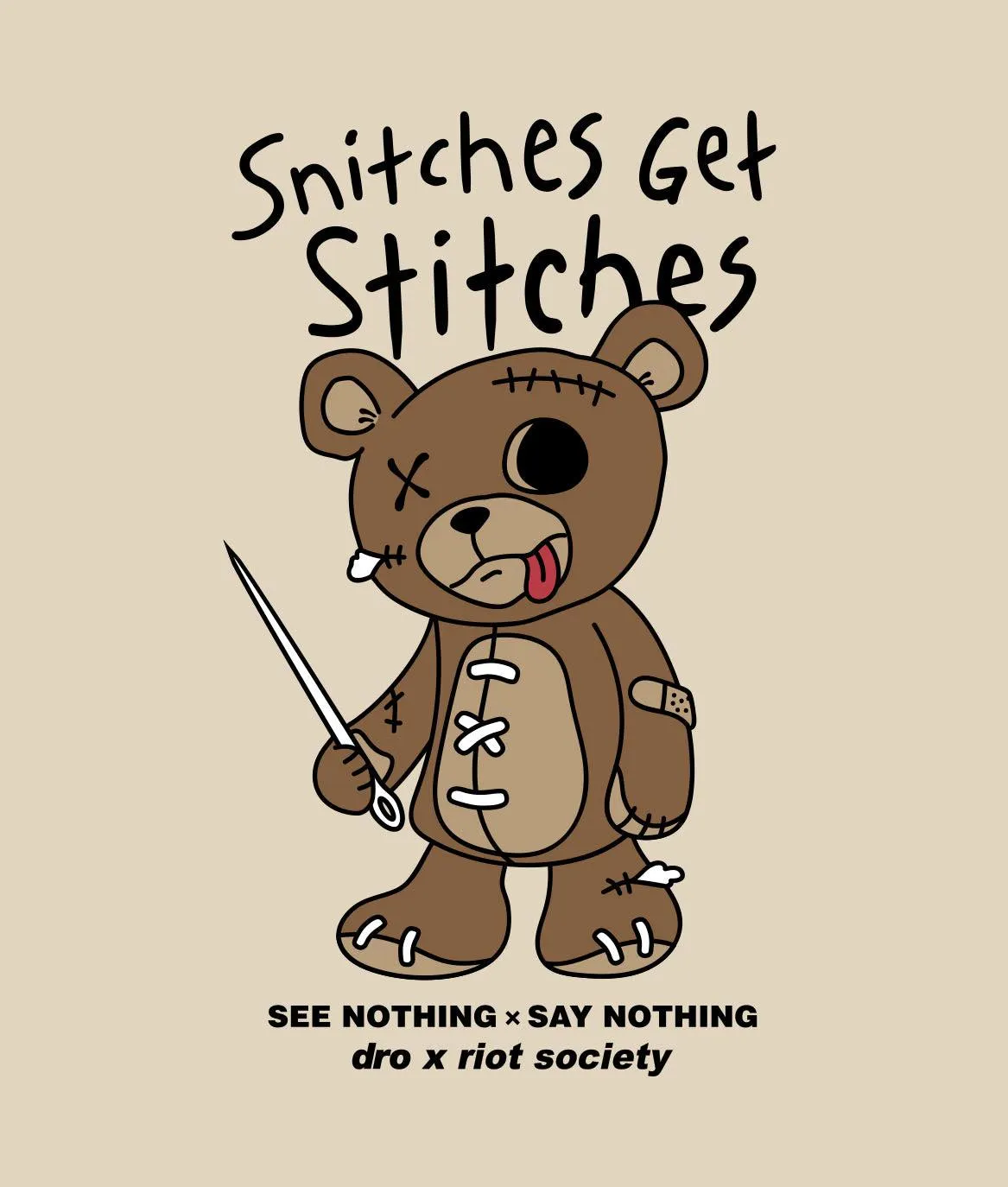 Dro x Riot Society Snitches Get Stitches Womens Tee