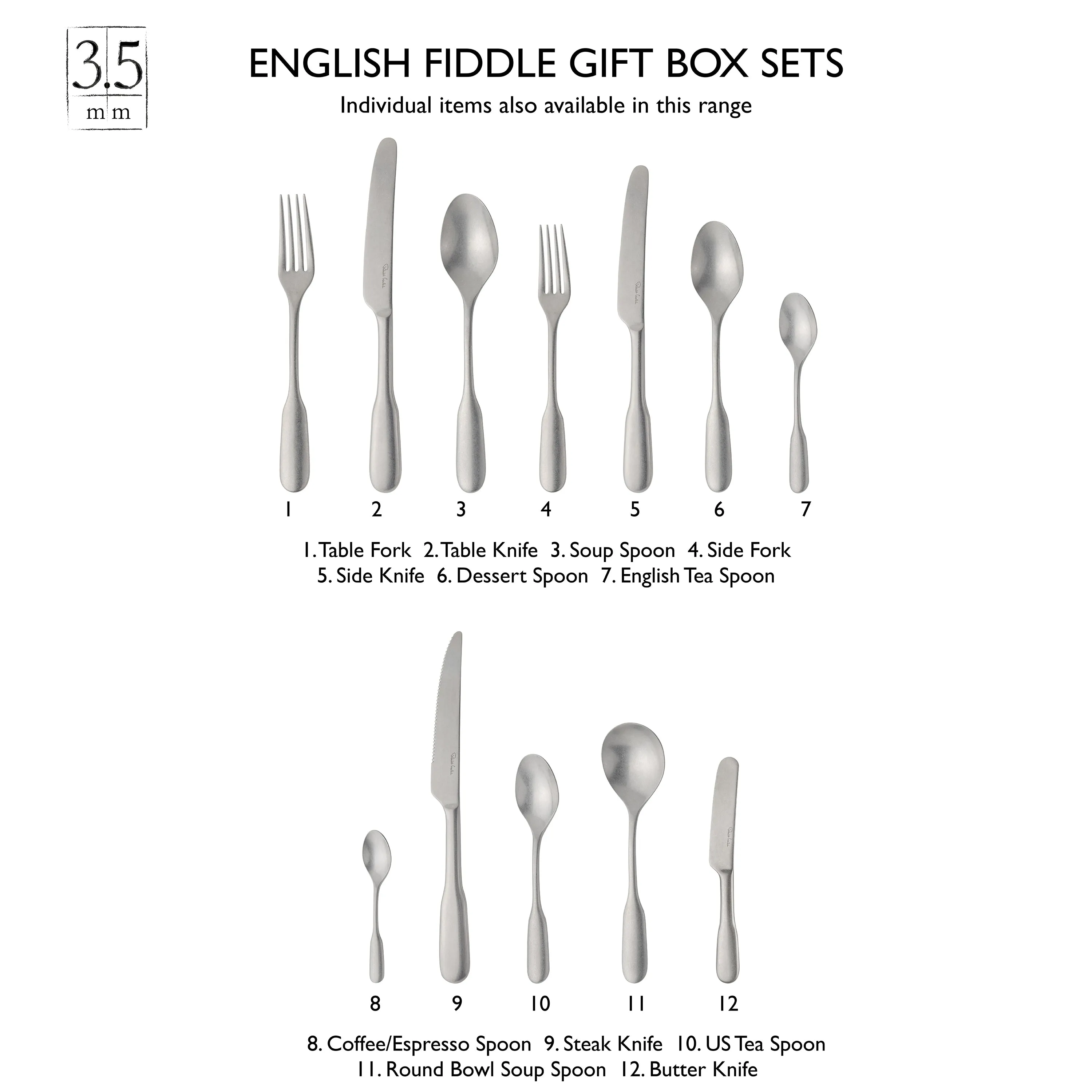 English Fiddle Vintage Cutlery Place Setting, 7 Piece