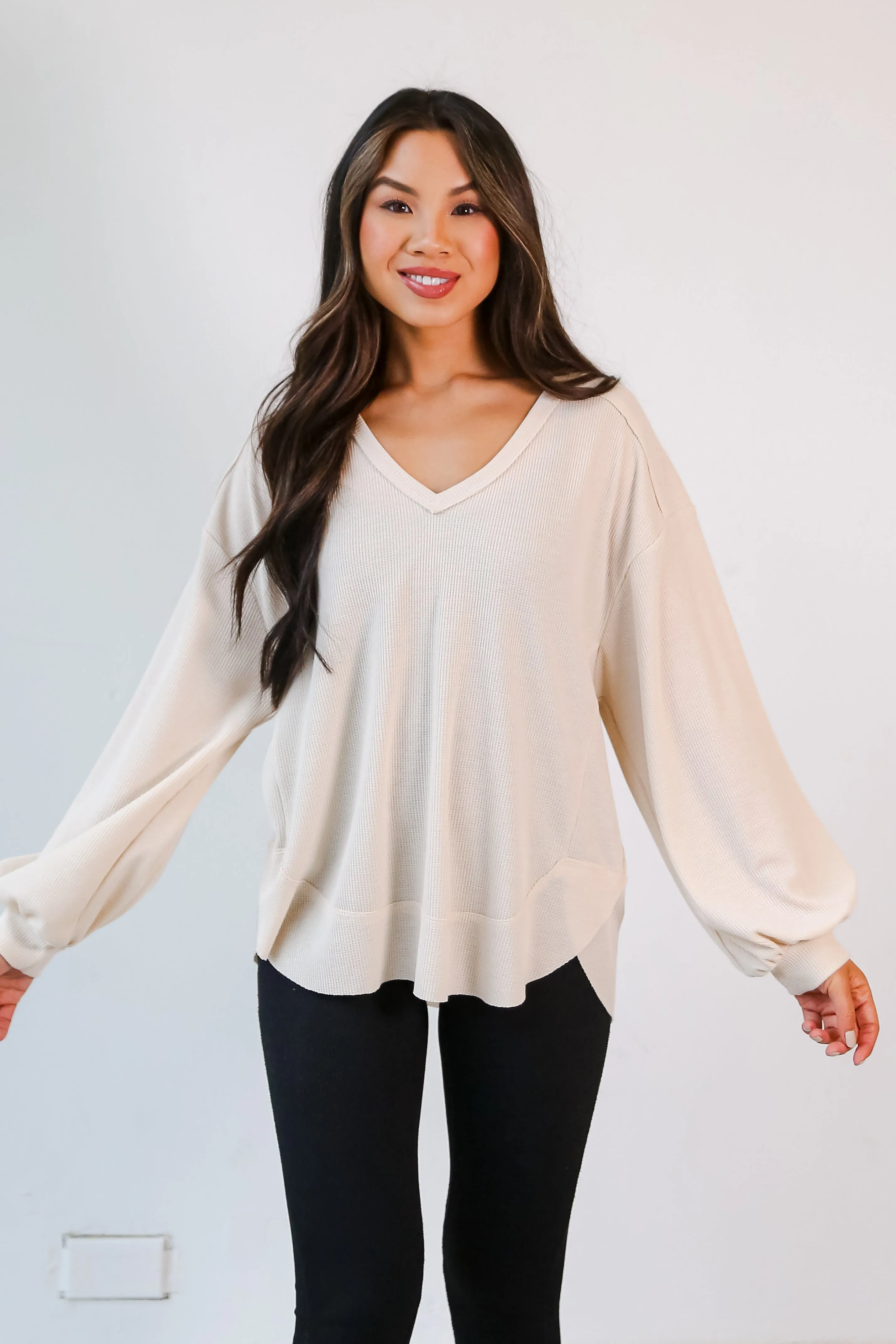 FINAL SALE - Adored By You Oatmeal Waffle Knit Top