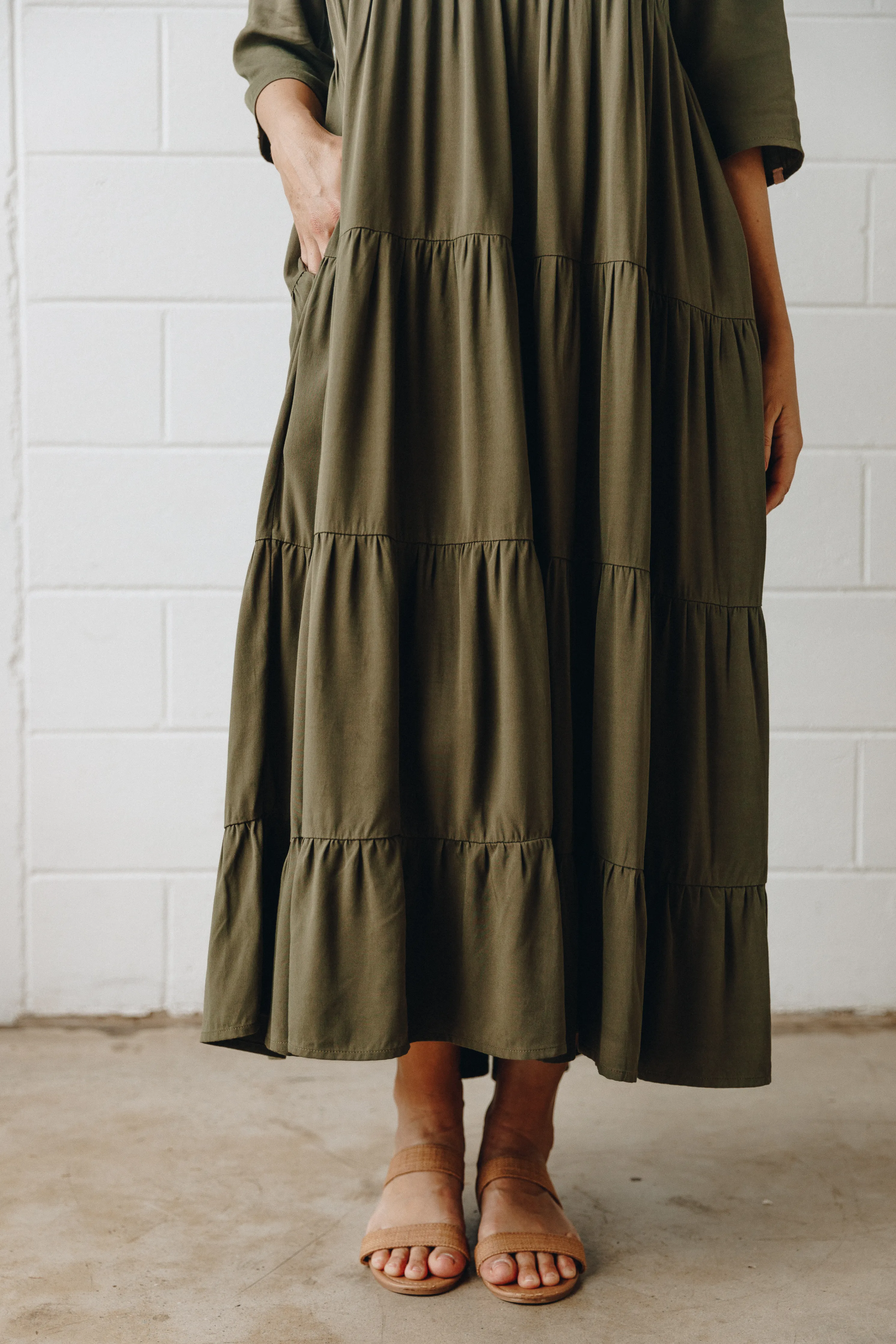 FINAL SALE Ruffle Dress in Khaki