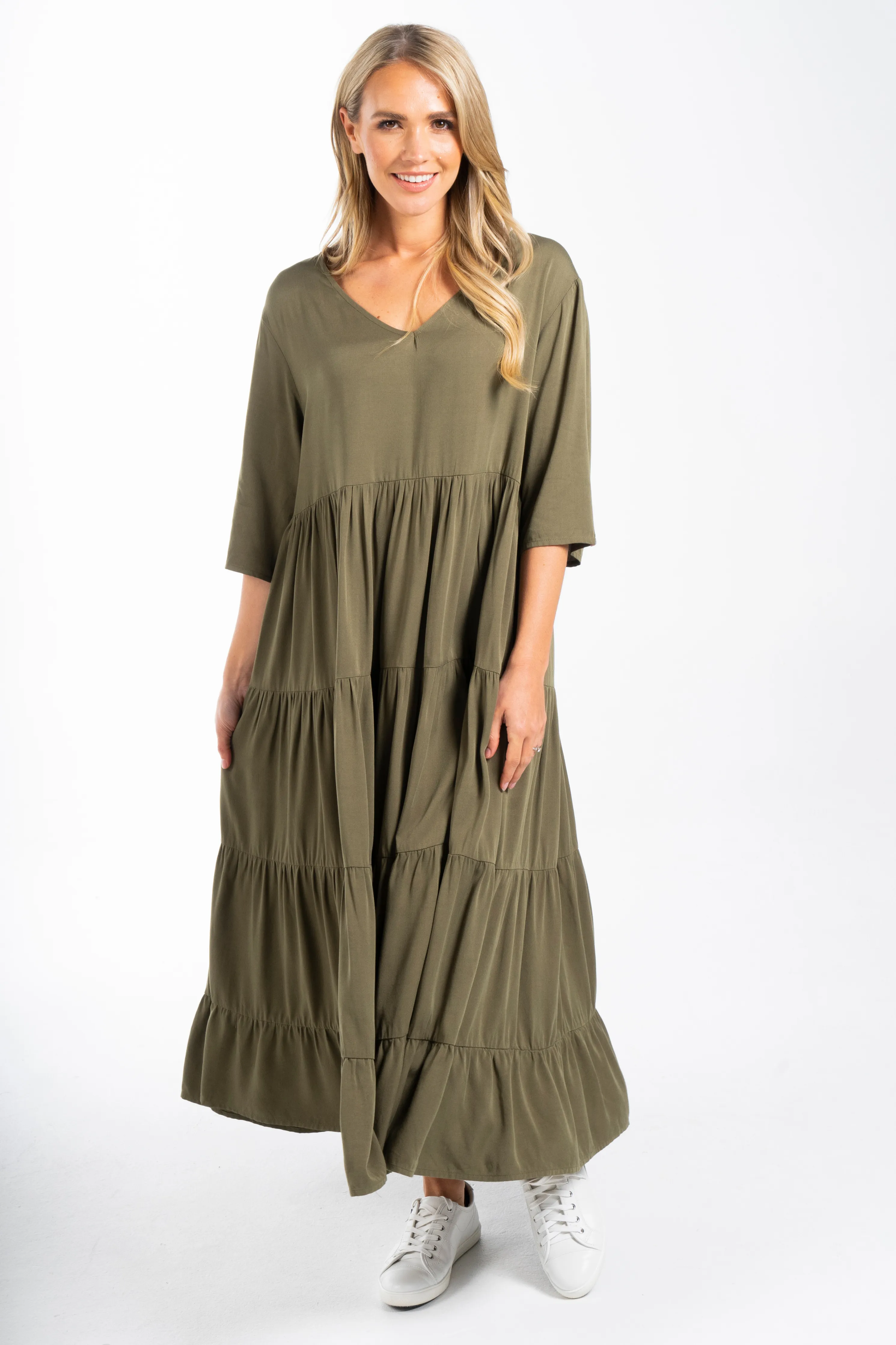 FINAL SALE Ruffle Dress in Khaki