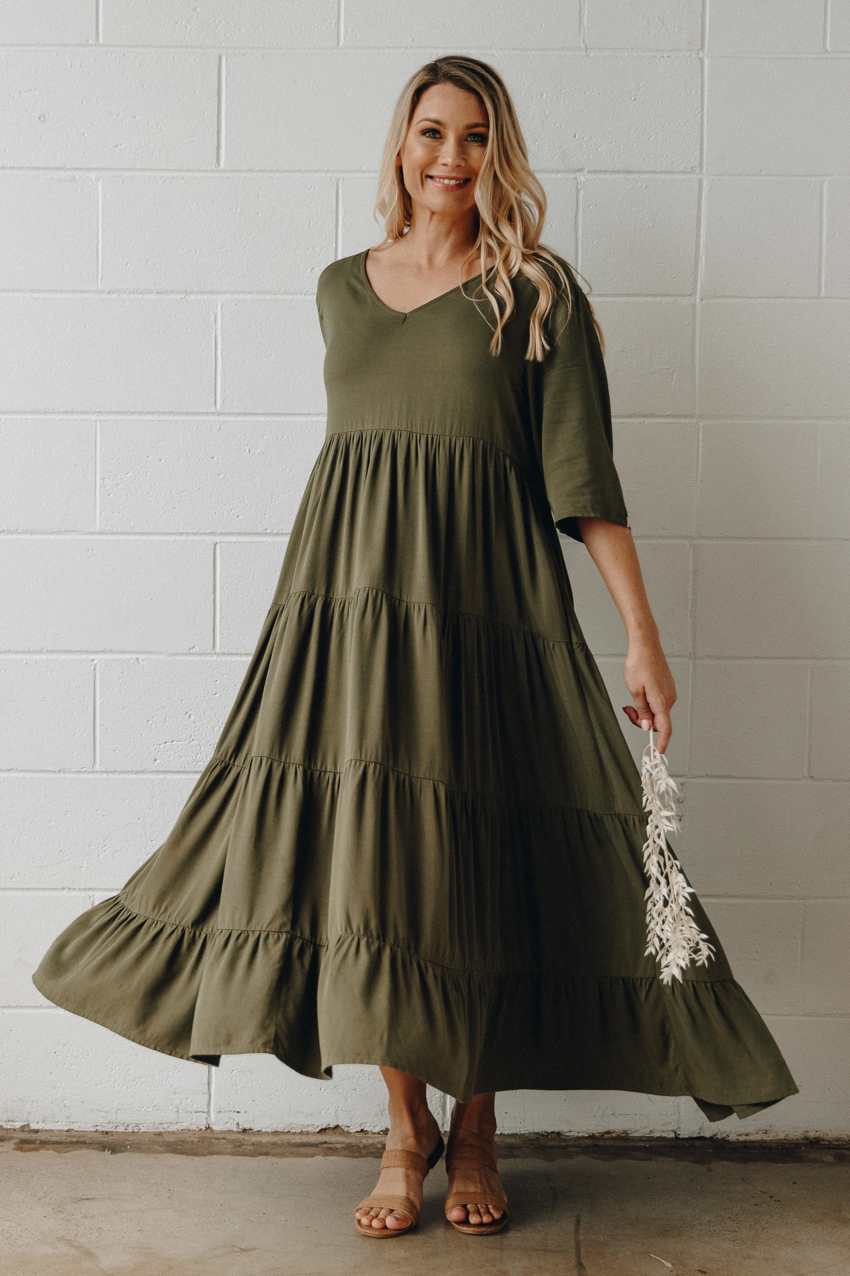 FINAL SALE Ruffle Dress in Khaki