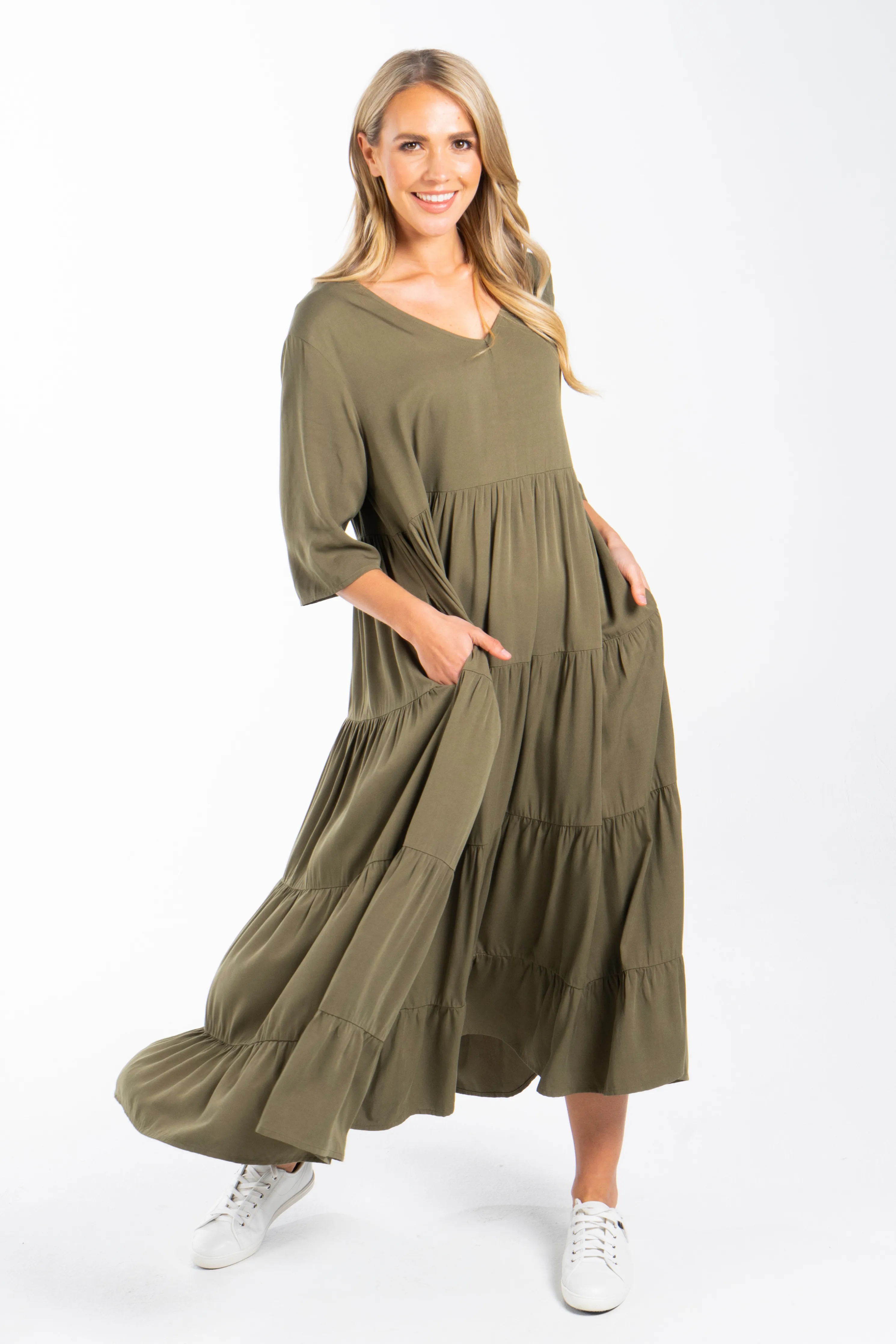 FINAL SALE Ruffle Dress in Khaki